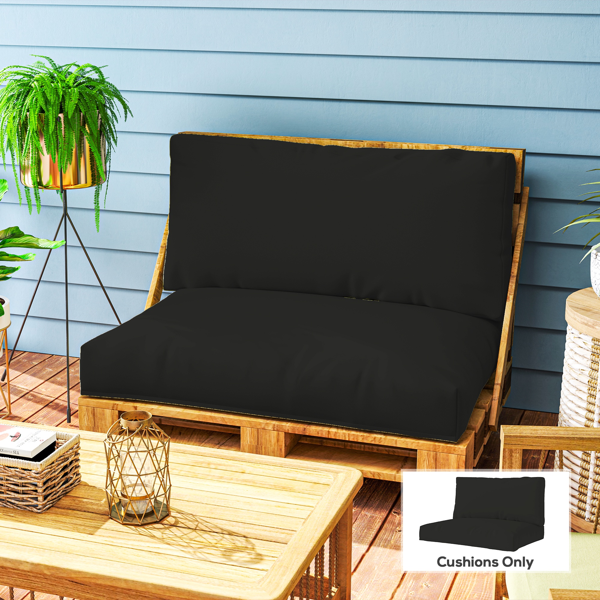 Outsunny Two Piece Seat Pallet and Back Cushions - Black