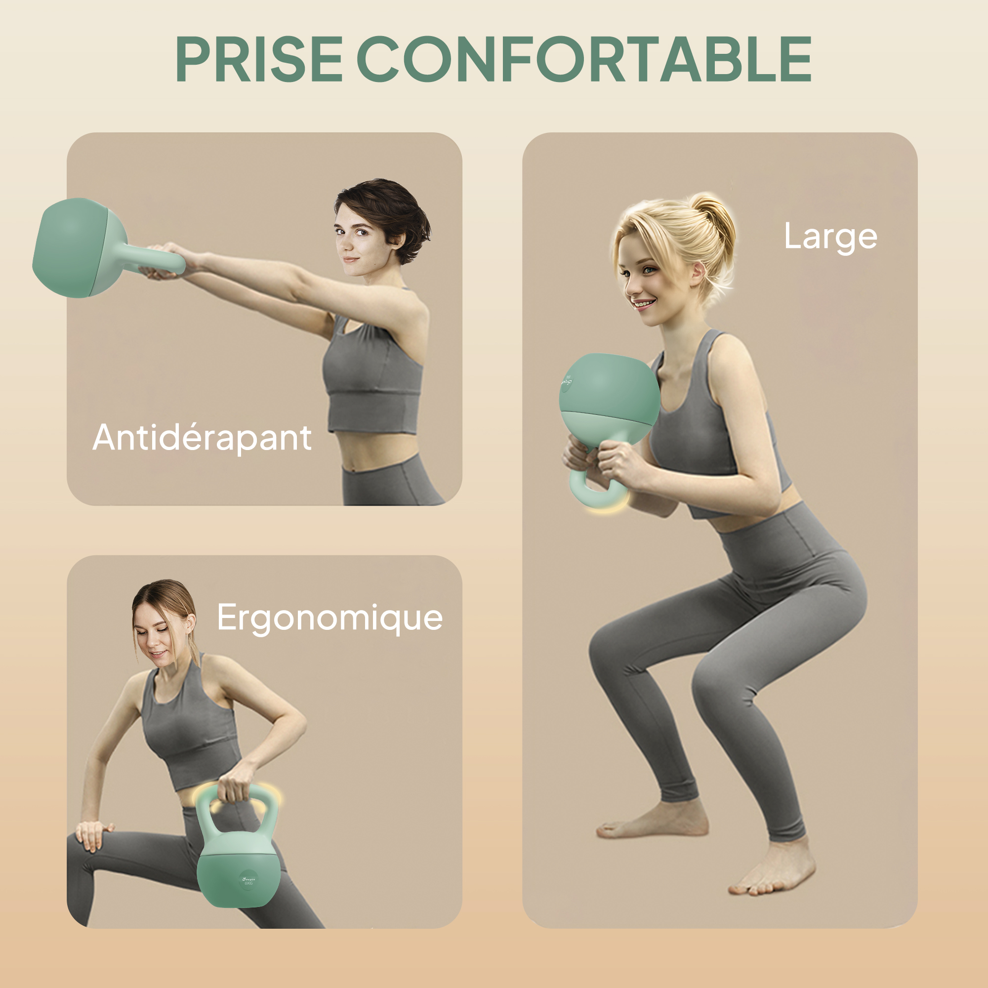 BILDER - Kettlebell 8 Kg Avec Poignée Ergonomique | Revêtement Néoprène Antidérapant, Fonte