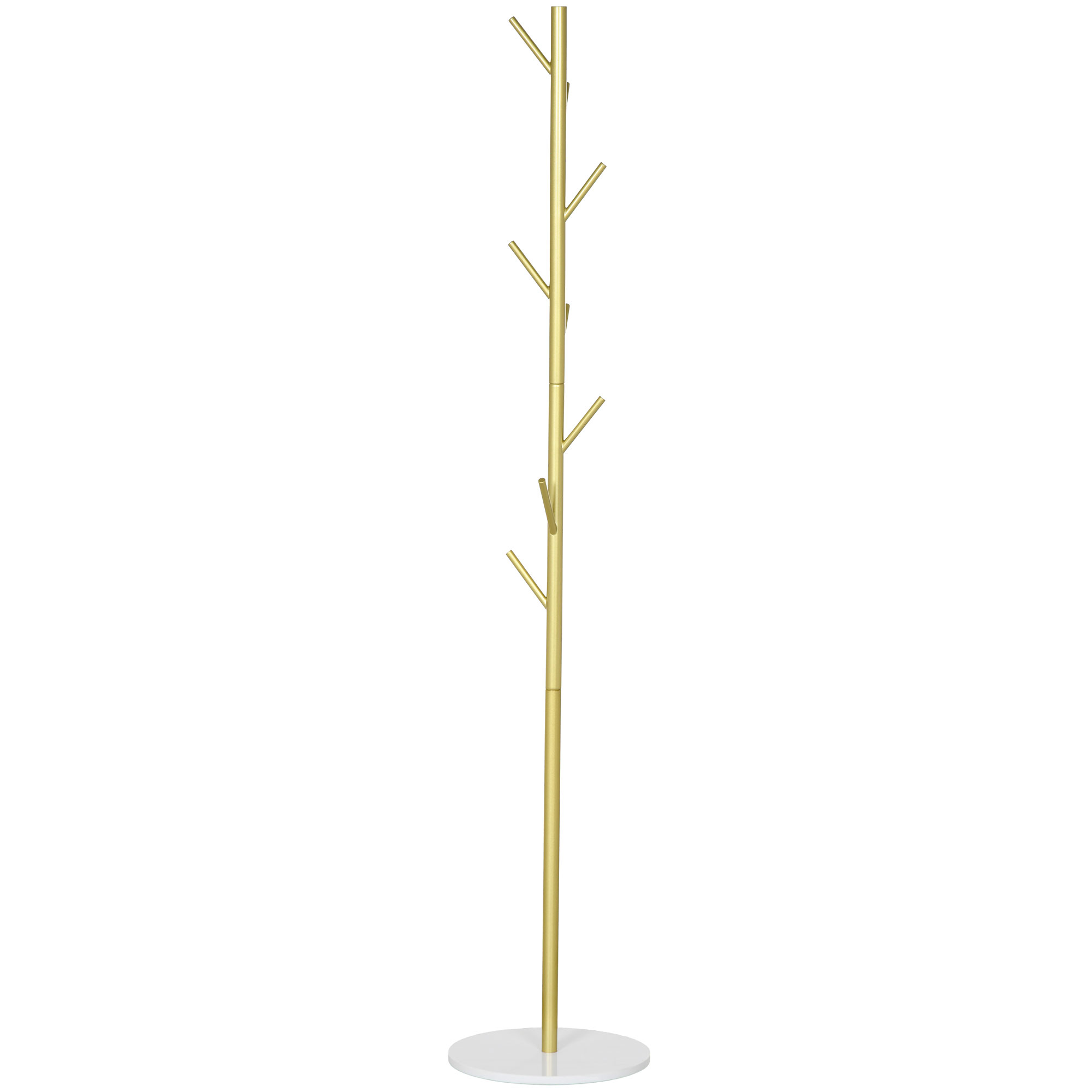 HOMCOM Portemanteau 8 patères, base ronde en marbre, Ø 32 x 164H cm, meuble d'entrée pour vêtements, chapeaux, entrée, doré