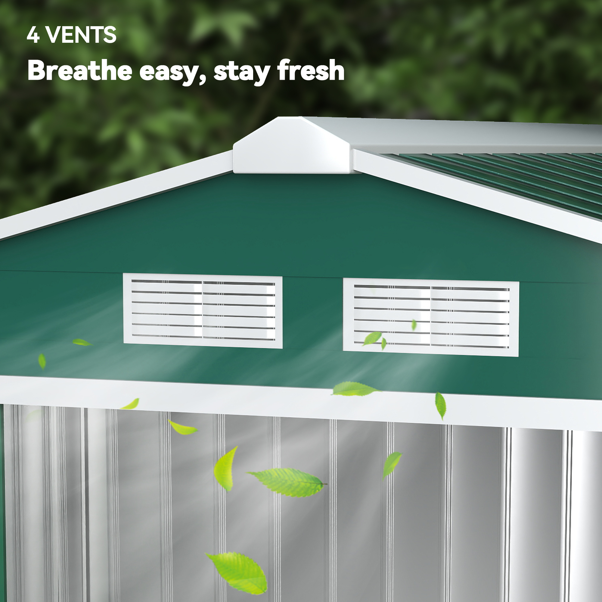 Outsunny 7 x 4ft Metal Garden Shed, Outdoor Storage Tool House with Ventilation Slots, Foundation Kit and Lockable Double Doors, Green 9