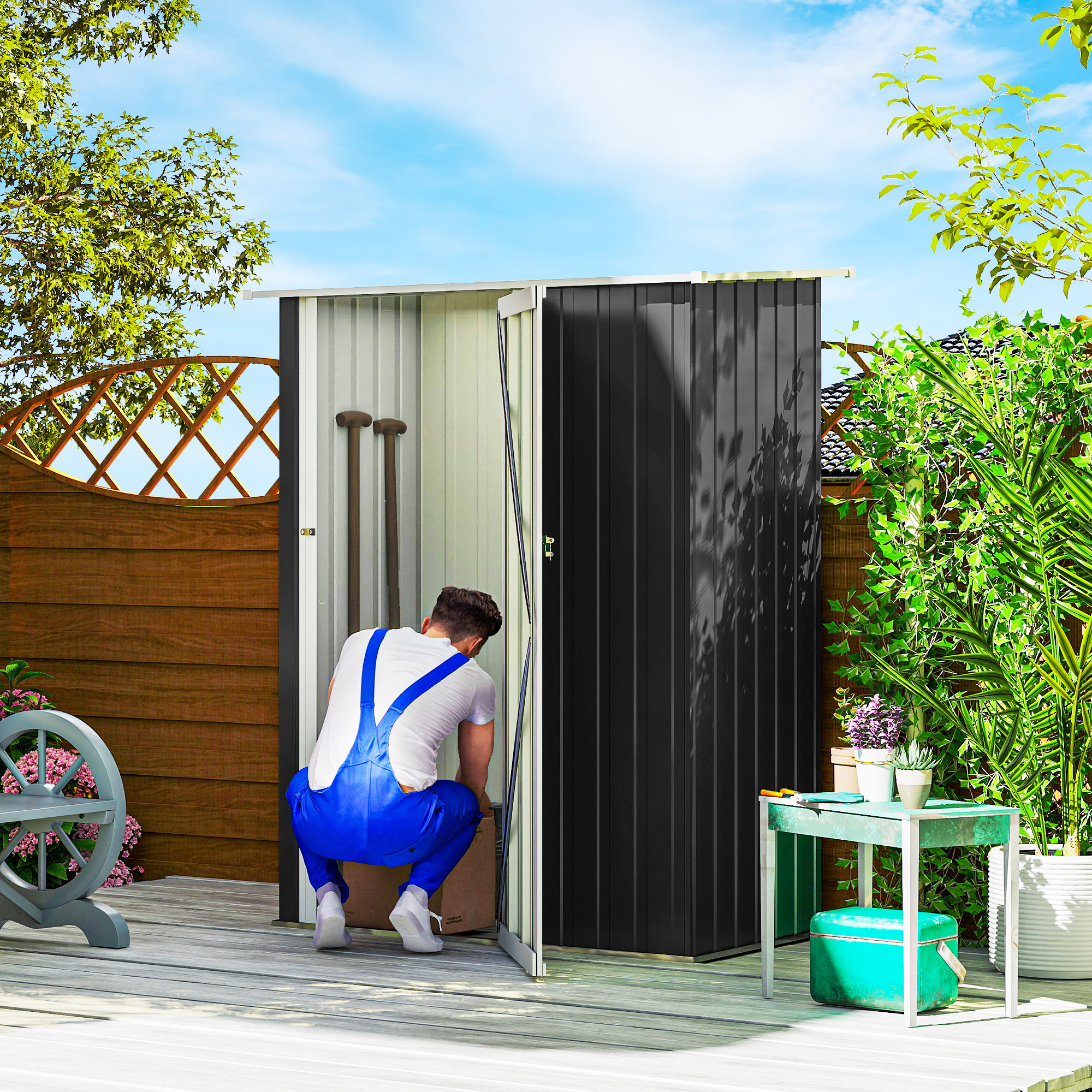 Outsunny Gerätehaus Gartenhaus Geräteschuppen mit Tür Outdoor Stahl Dunkelg günstig online kaufen