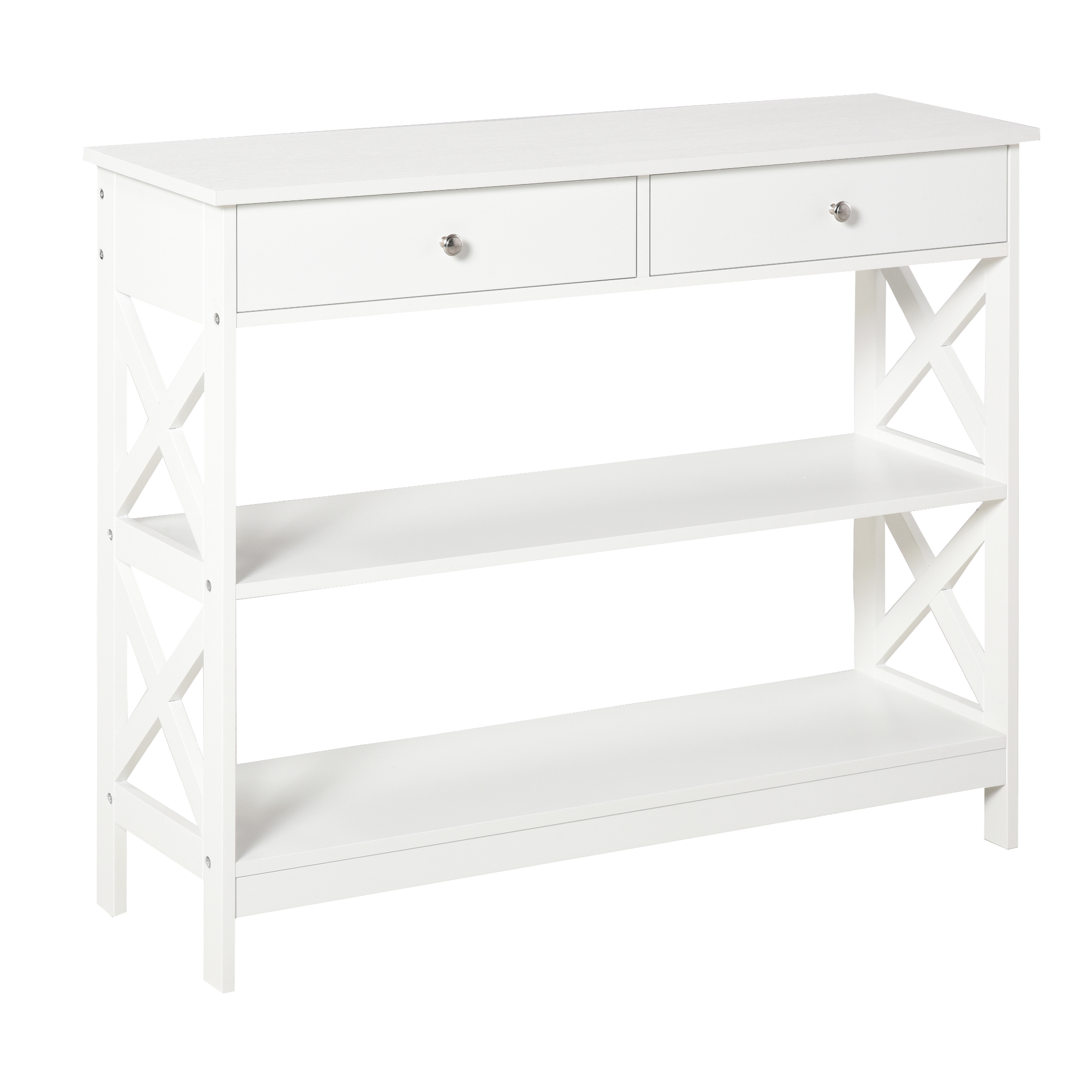 HOMCOM Table de console meuble console table d'entrée style néo-rétro 2 tiroirs 2 étagères dim. 100L x 30.5l x 80H cm en bois Blanc