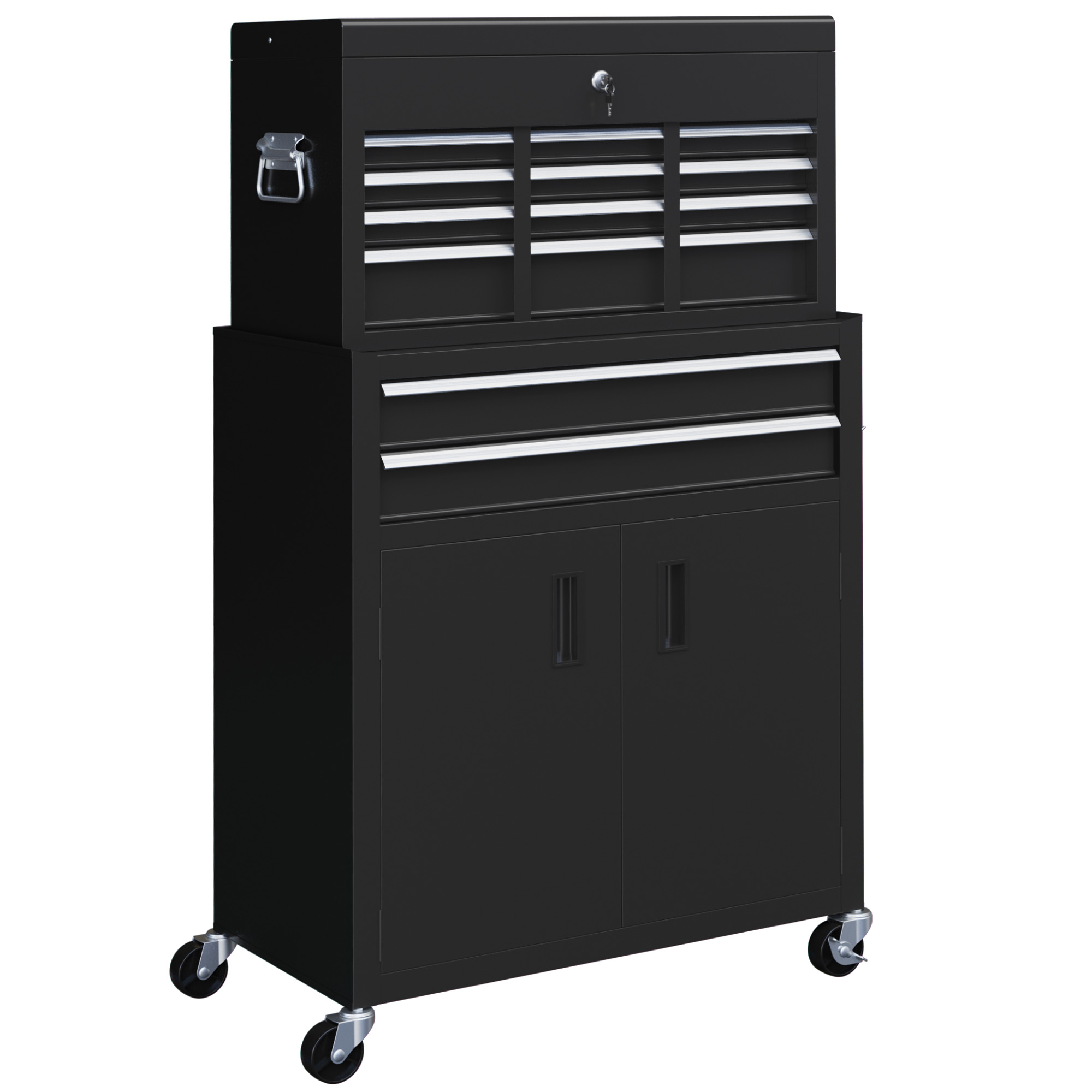 HOMCOM 14 Drawer, Two-Part Tool Storage Chest on Wheels - Red