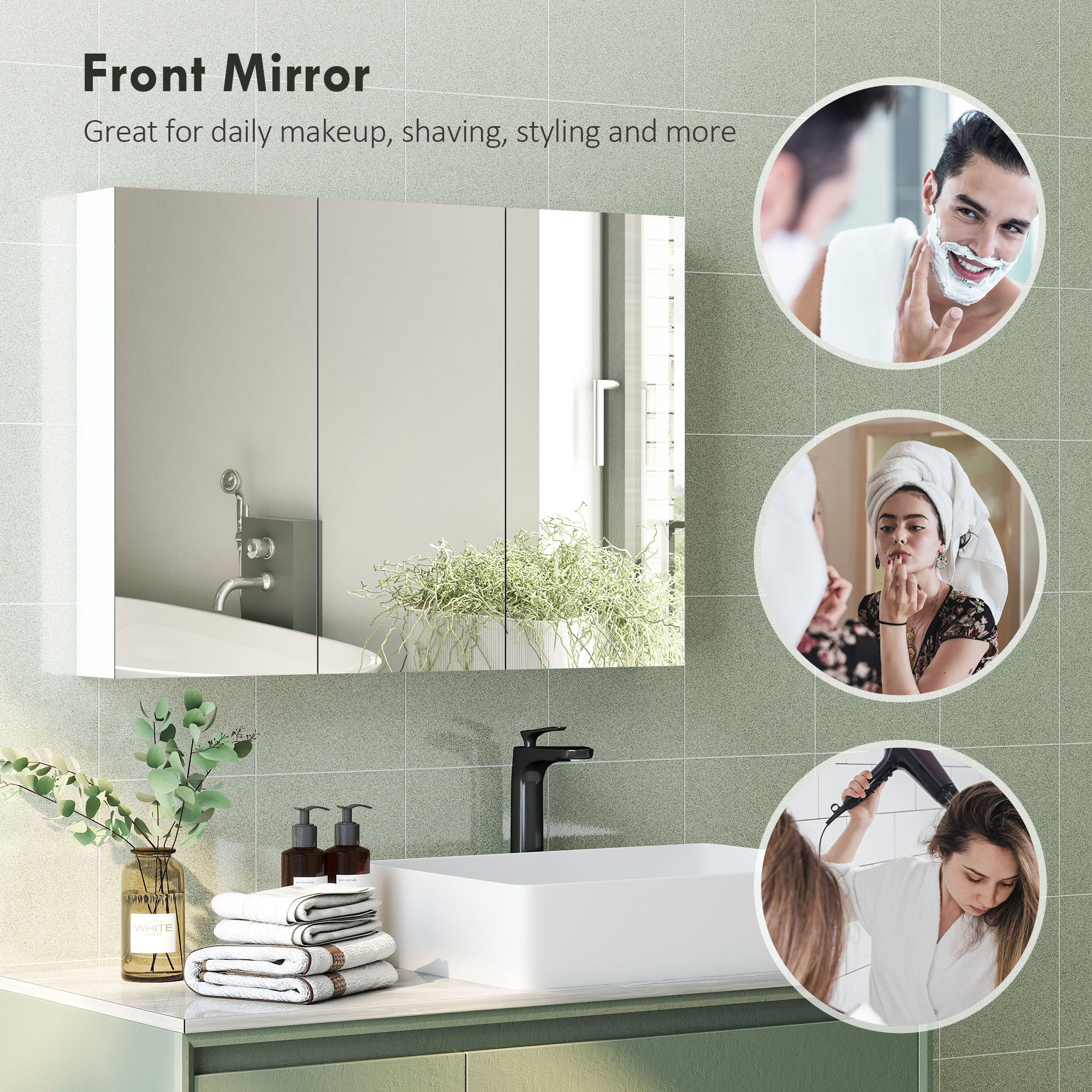 HOMCOM Three-Mirror Bathroom Storage Cabinet White 6
