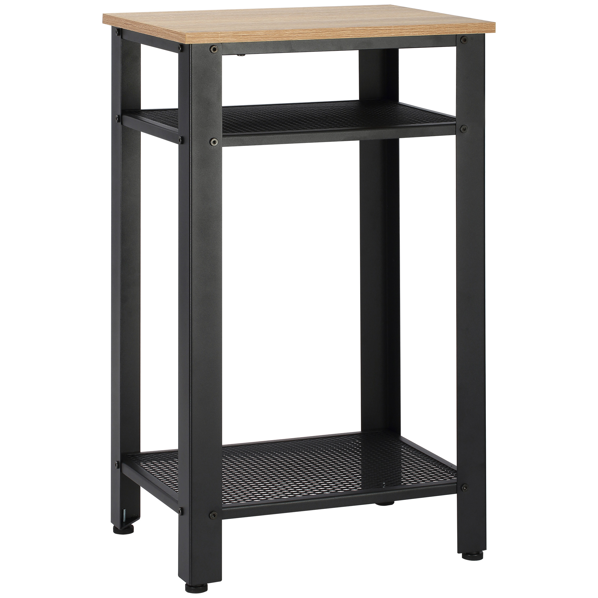 HOMCOM Tall Side Table with 3 Layer 2 Shelves Storage Display Industrial-Style Metal Frame Bedside End Table Nightstand for Living Room Bedroom Lounge