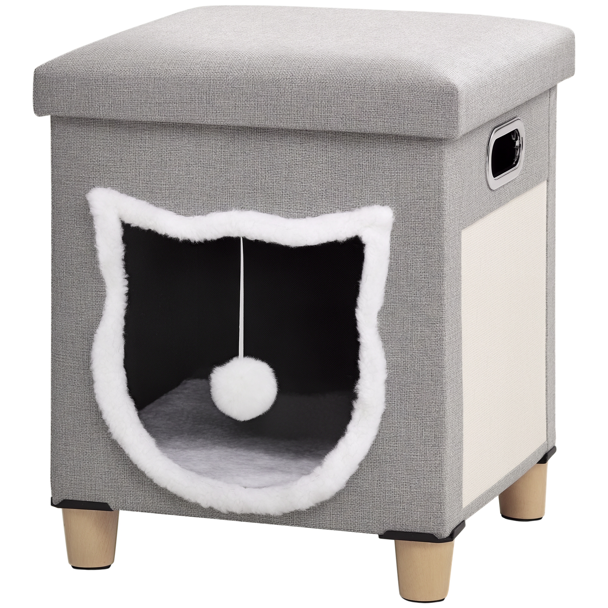 PawHut Casa para Gatos 2 em 1 com Apoio para os Pés com Almofada Amovível e Almofada para Arranhar 35,5x35,5x42,5 cm Cinza