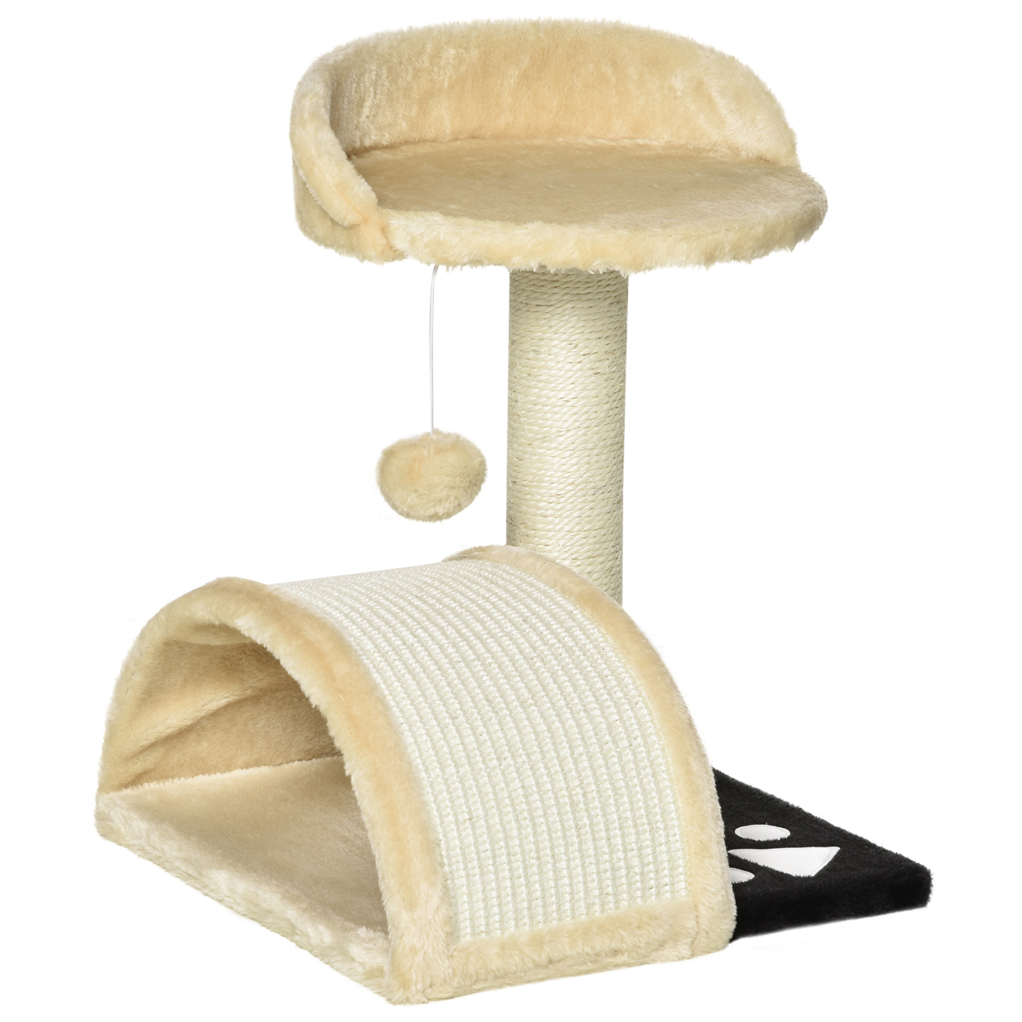 PawHut Árbol Rascador para Gatos Altura 40 cm de 2 Niveles con Poste Tablero Plataformas y Juguete de Bola Colgante 35,5x37x46 cm Beige | Aosom España