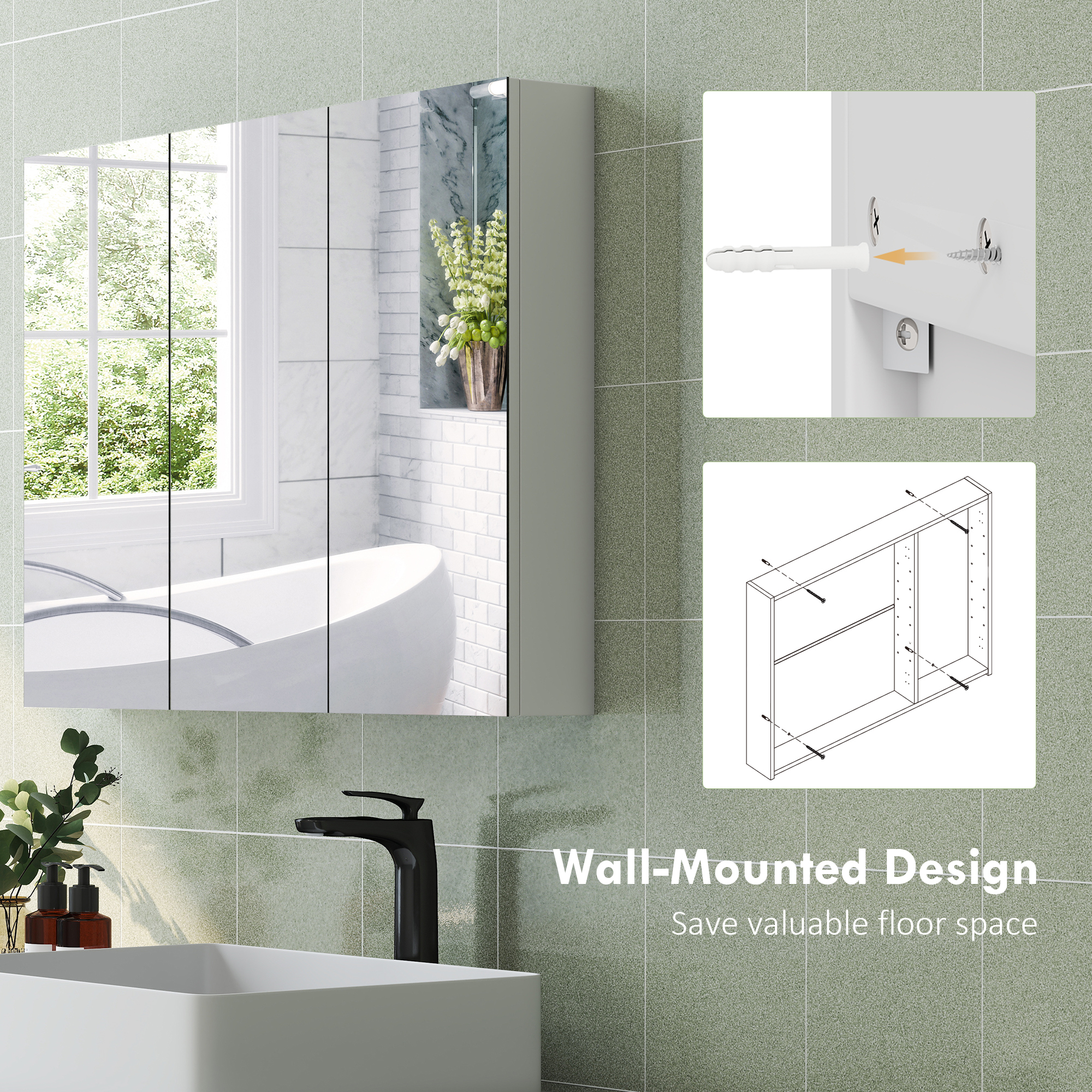 HOMCOM Three-Mirror Bathroom Storage Cabinet White 7