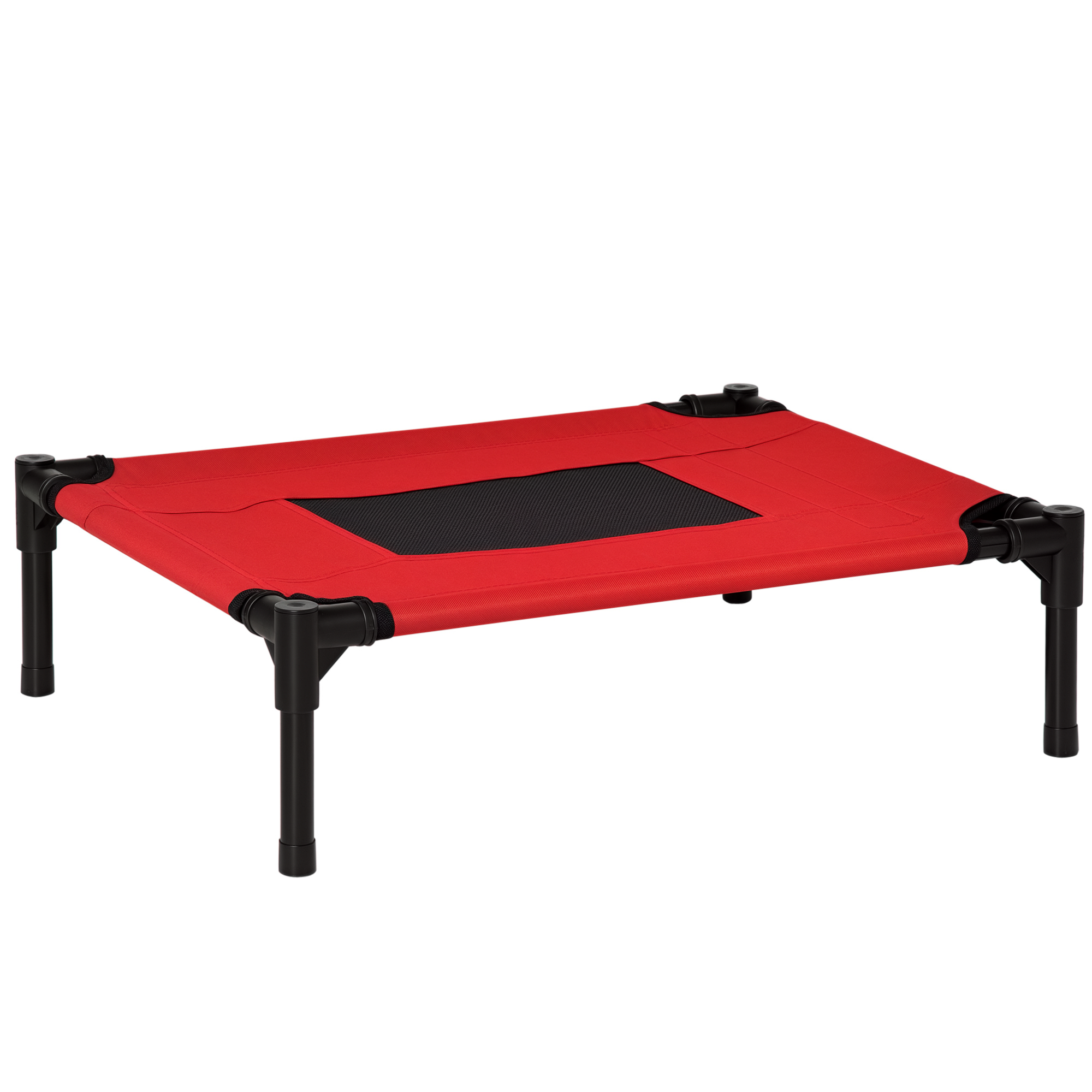 PawHut Cama Elevada para Perros Gatos Portátil Cama para Mascotas con Zona de Malla Transpirable y Tela Oxford para Interior Exterior 61x46x18 cm Rojo