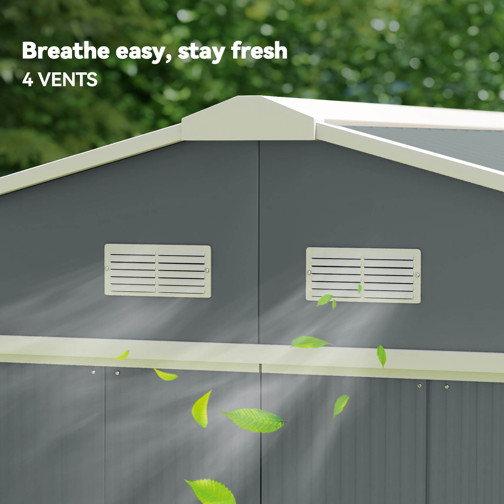 Outsunny 13 x 11ft Metal Garden Shed, Outdoor Storage Tool House with Ventilation Slots, Foundation Kit and Lockable Double Doors, Grey 8
