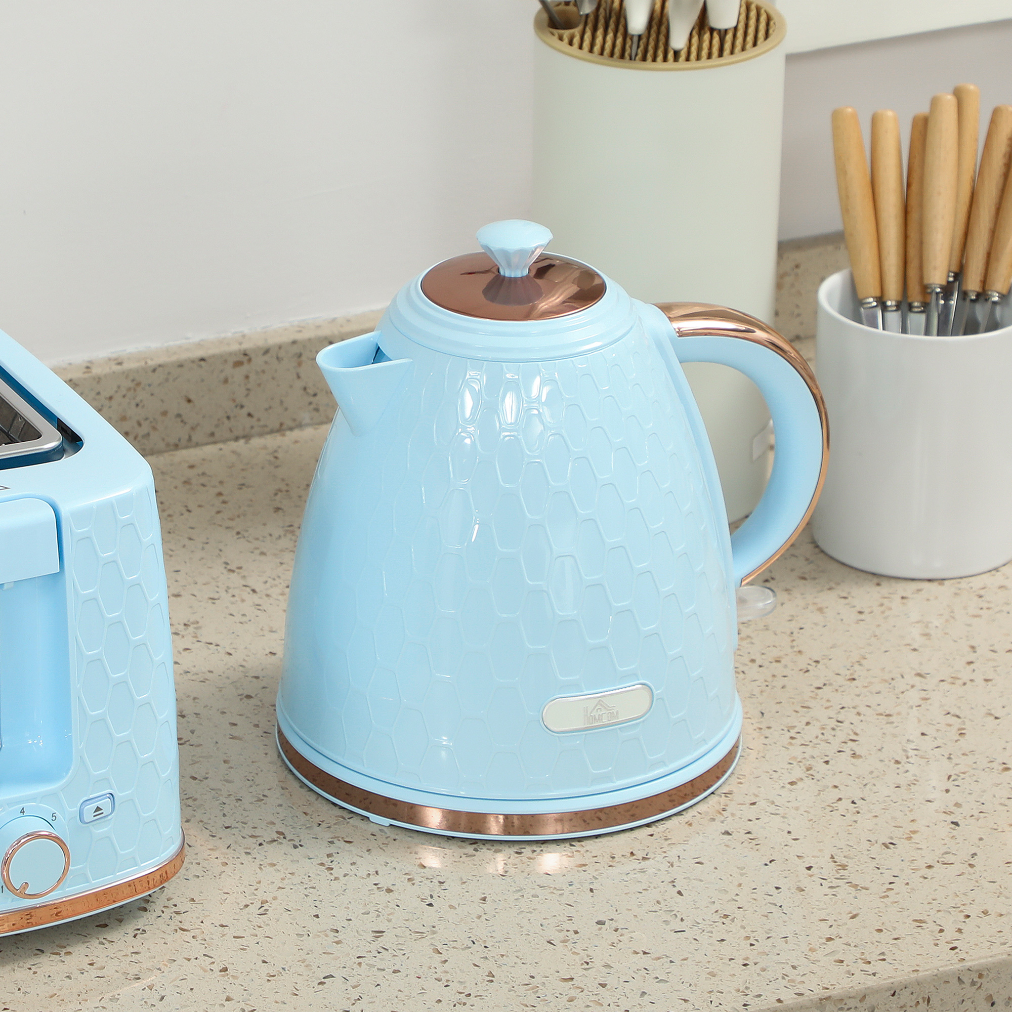 HOMCOM 1.7L 3000W Fast Boil Kettle & 2 Slice Toaster Set, Kettle and Toaster Set with Auto Shut Off, Browning Controls, Light Blue 8