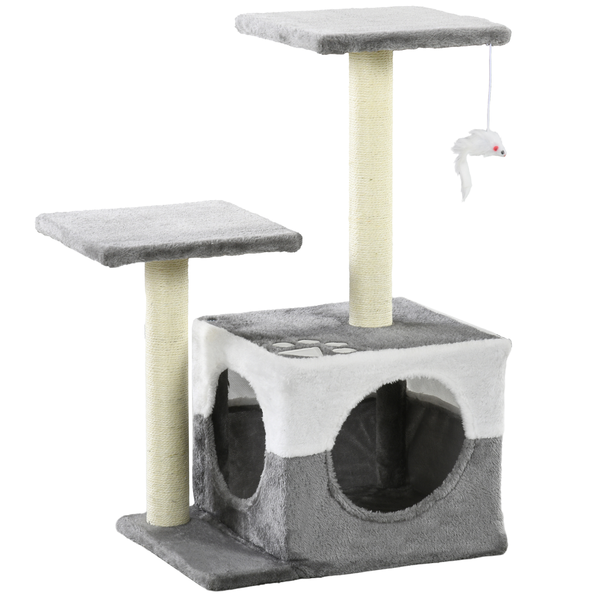 PawHut Cat Tree Tower for Indoor Cats Kitten House Scratching Posts with Condo Perch Interactive Mouse Toy, 45 x 33 x 70 cm, Brown