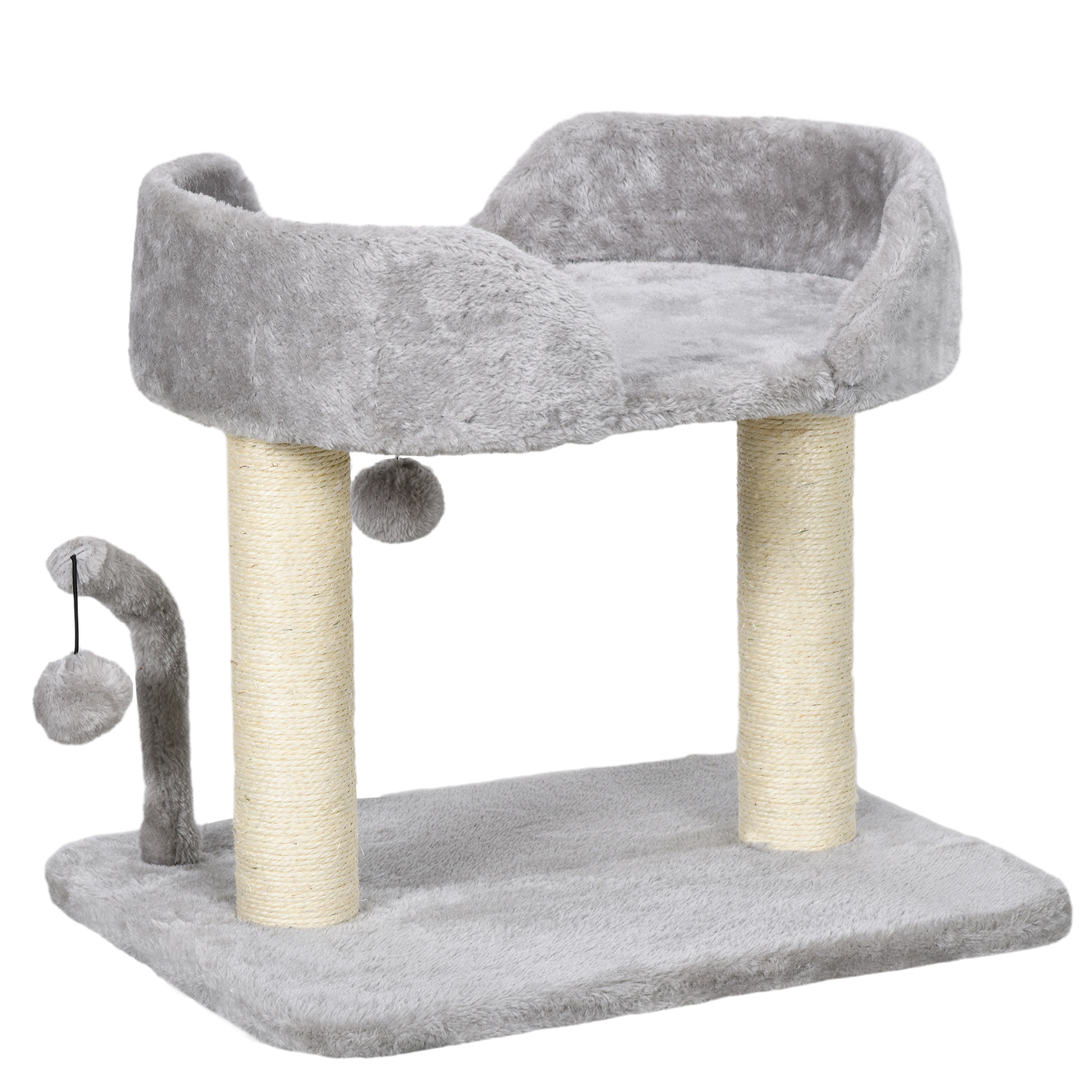 PawHut 42cm Indoor Cat Tree, with Toy Balls, Jute Scratching Post - White