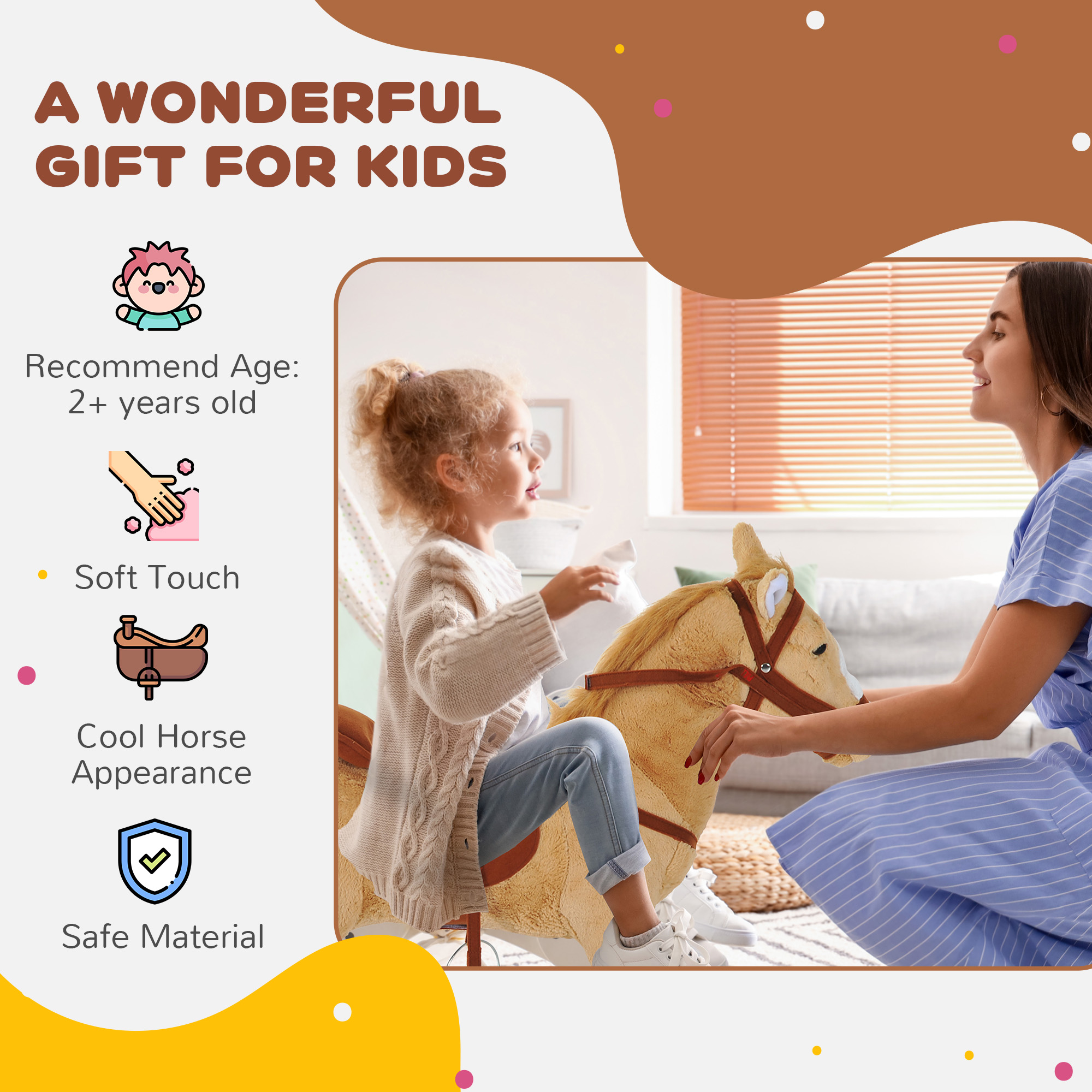 HOMCOM Kids Ride On Standing Horse Cuddly Toy Children Plush Soft Pony Gift w/ Neigh Sound or 2 Years and Up Beige 7