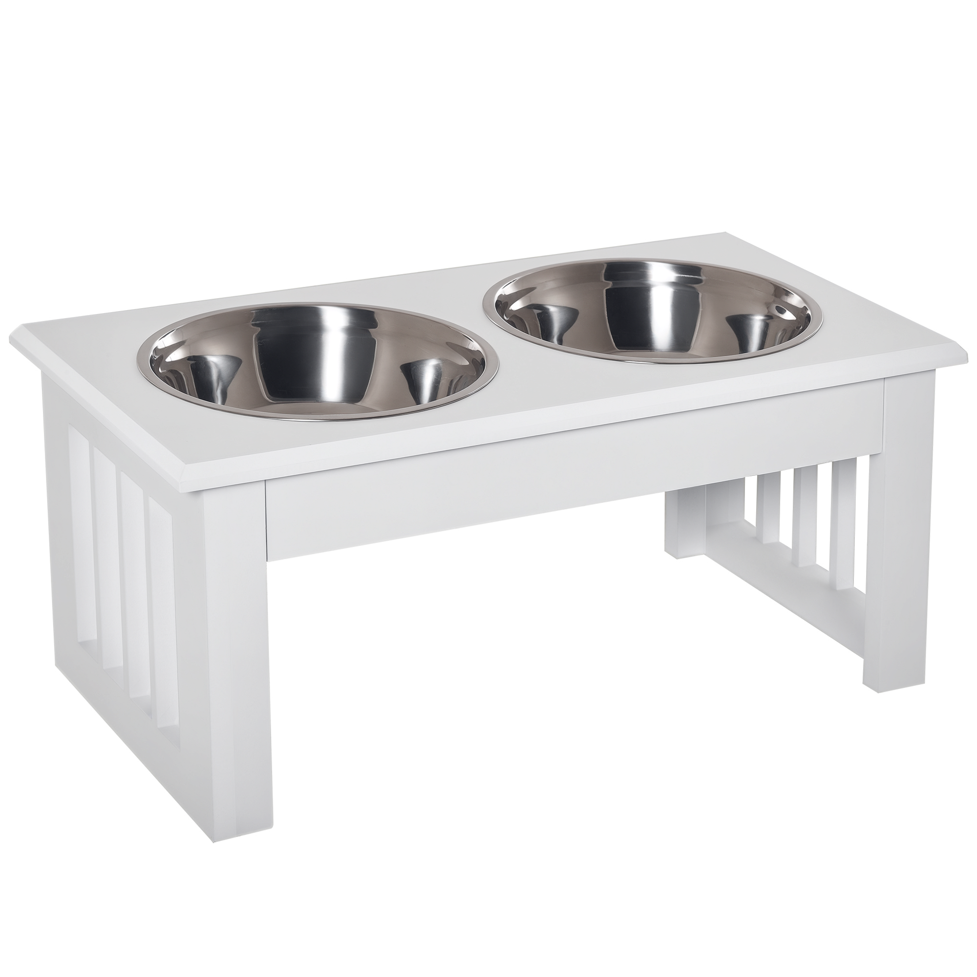 PawHut Comedero Elevado Perros Soporte 2 Cuencos Acero Inoxidable Alimentador Mascotas 44x24x15 cm | Aosom España