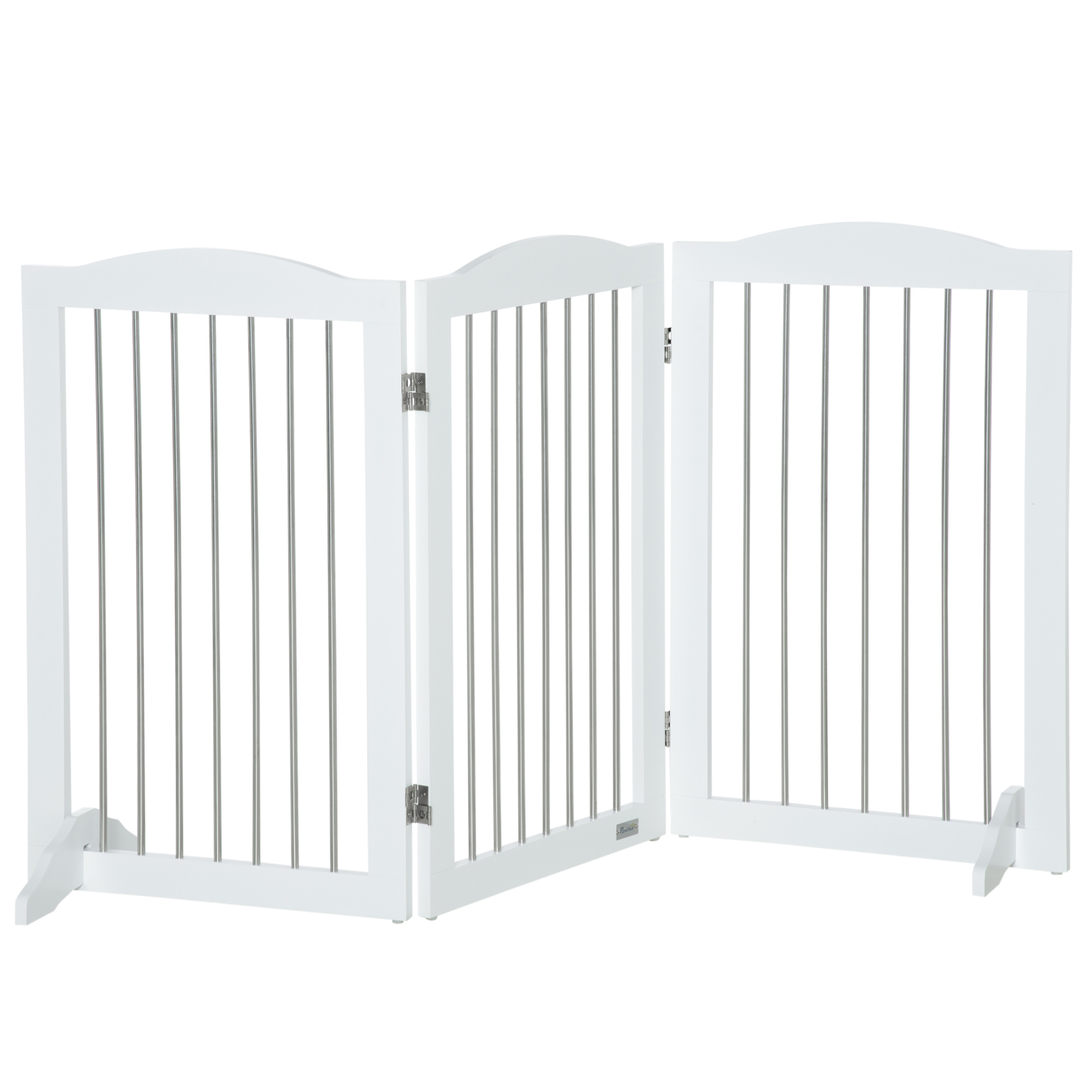 PawHut Foldable Dog Gate, Freestanding Pet Gate, with Two Support Feet, for Staircases, Hallways, Doorways - Grey