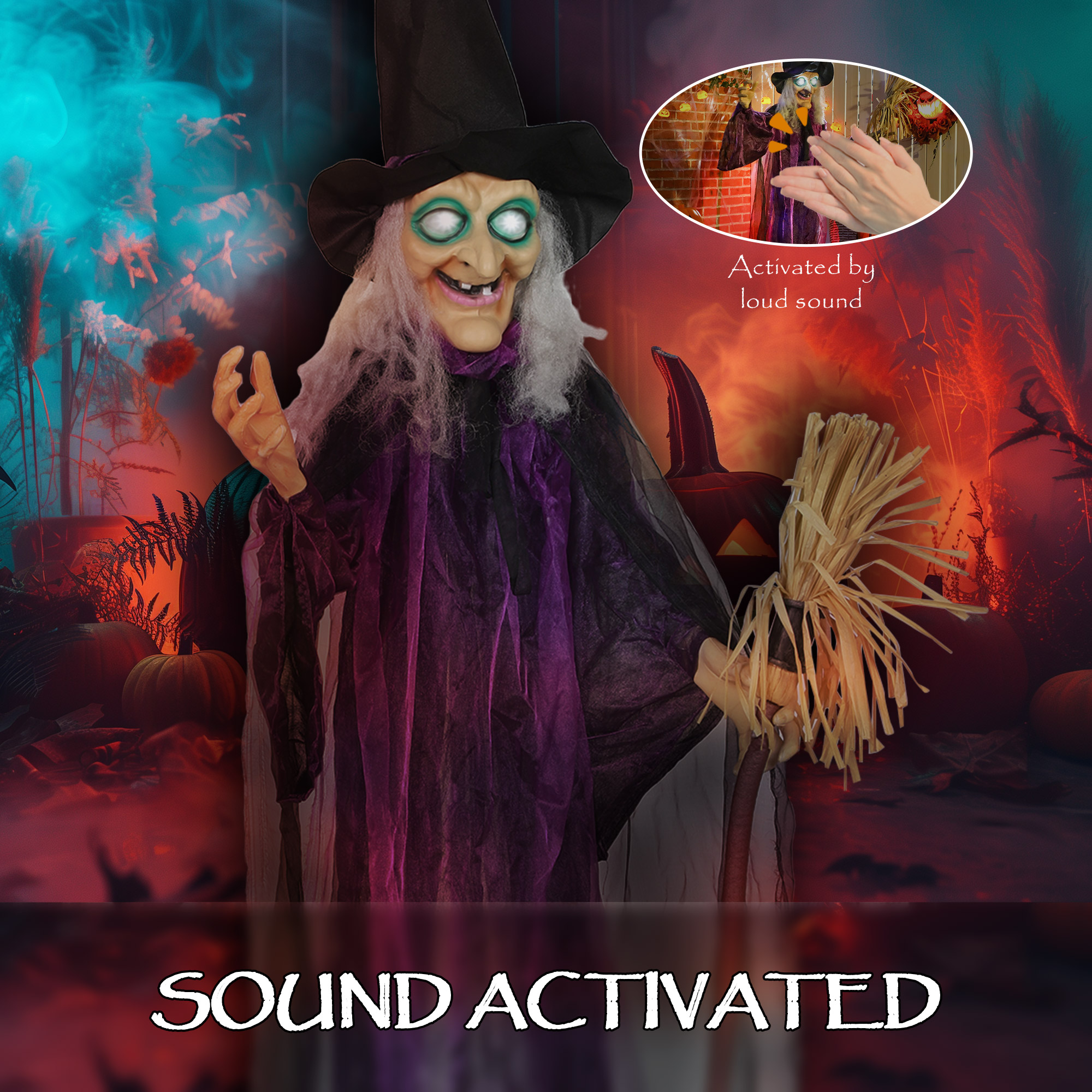 Outsunny 6ft Animated Witch Decoration, with Sound Purple/White 5