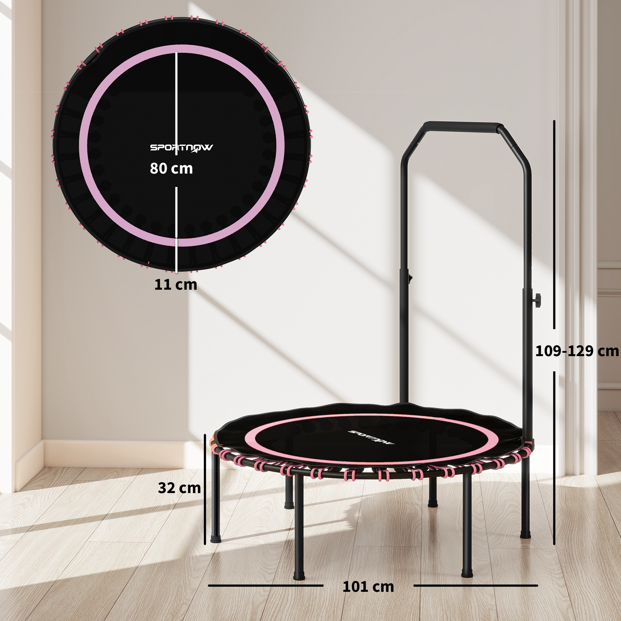SPORTNOW 40" Foldable Fitness Trampoline Rebounder with Handle, Pink 3