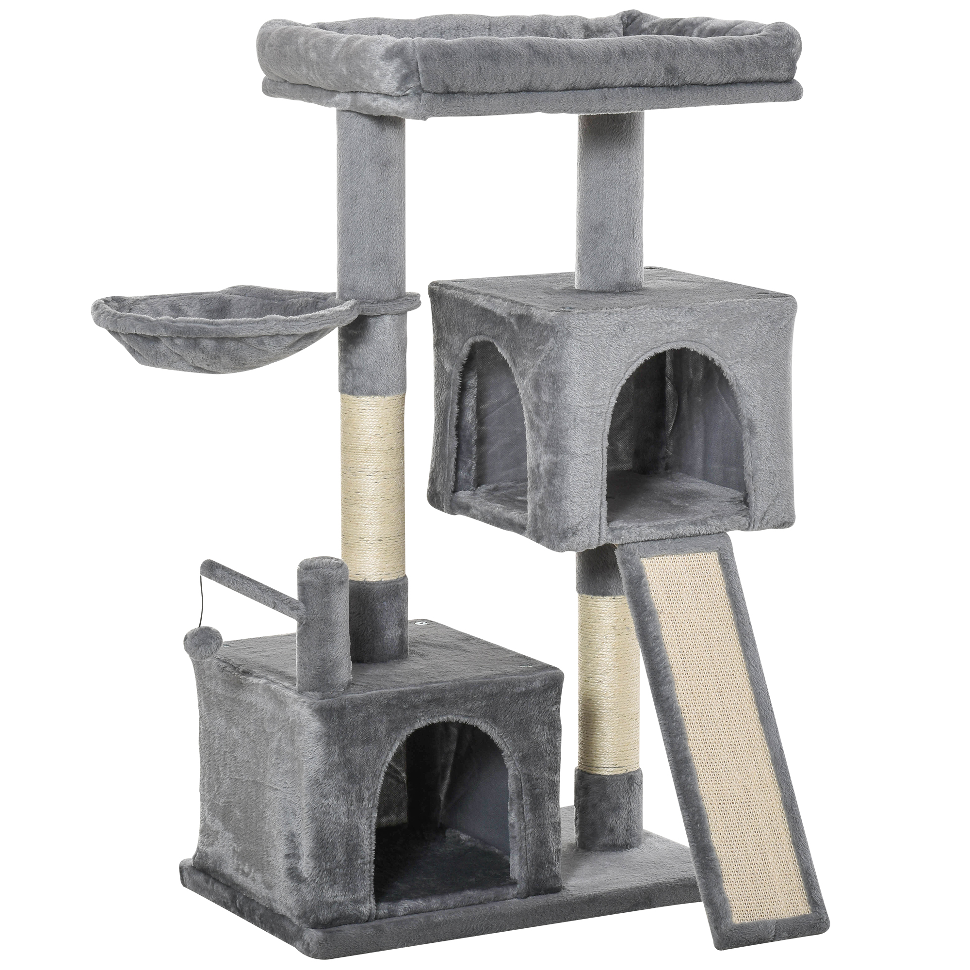 PawHut 96cm Cat Tree for Indoor Cats Kitten Tower Multi level Activity Center Pet Furniture with Sisal Scratching Post Condo Removable Cover Grey