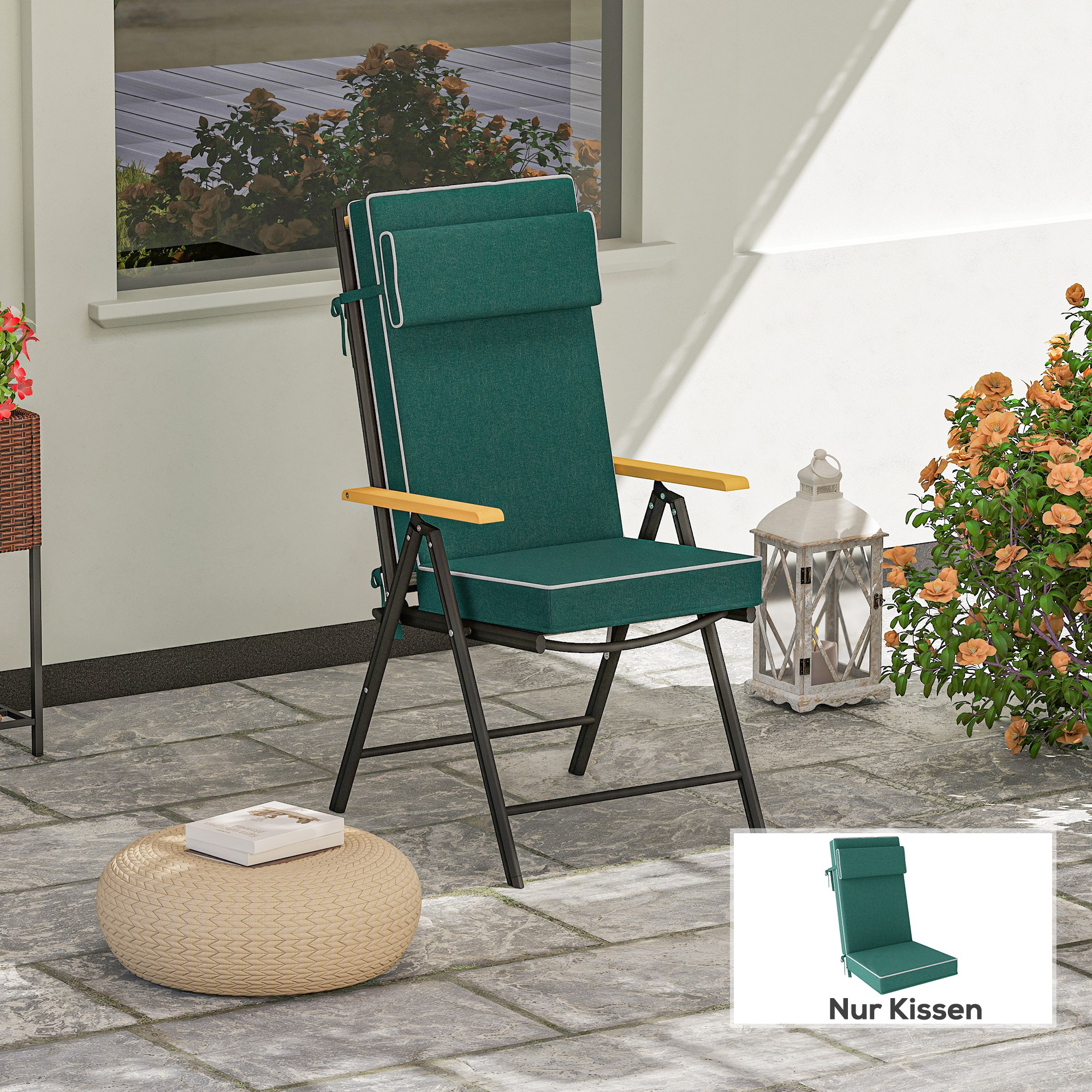 Outsunny Sitzkissen 120 x 47 x 9,5 cm wasserabweisend Stuhlkissen mit Bände günstig online kaufen