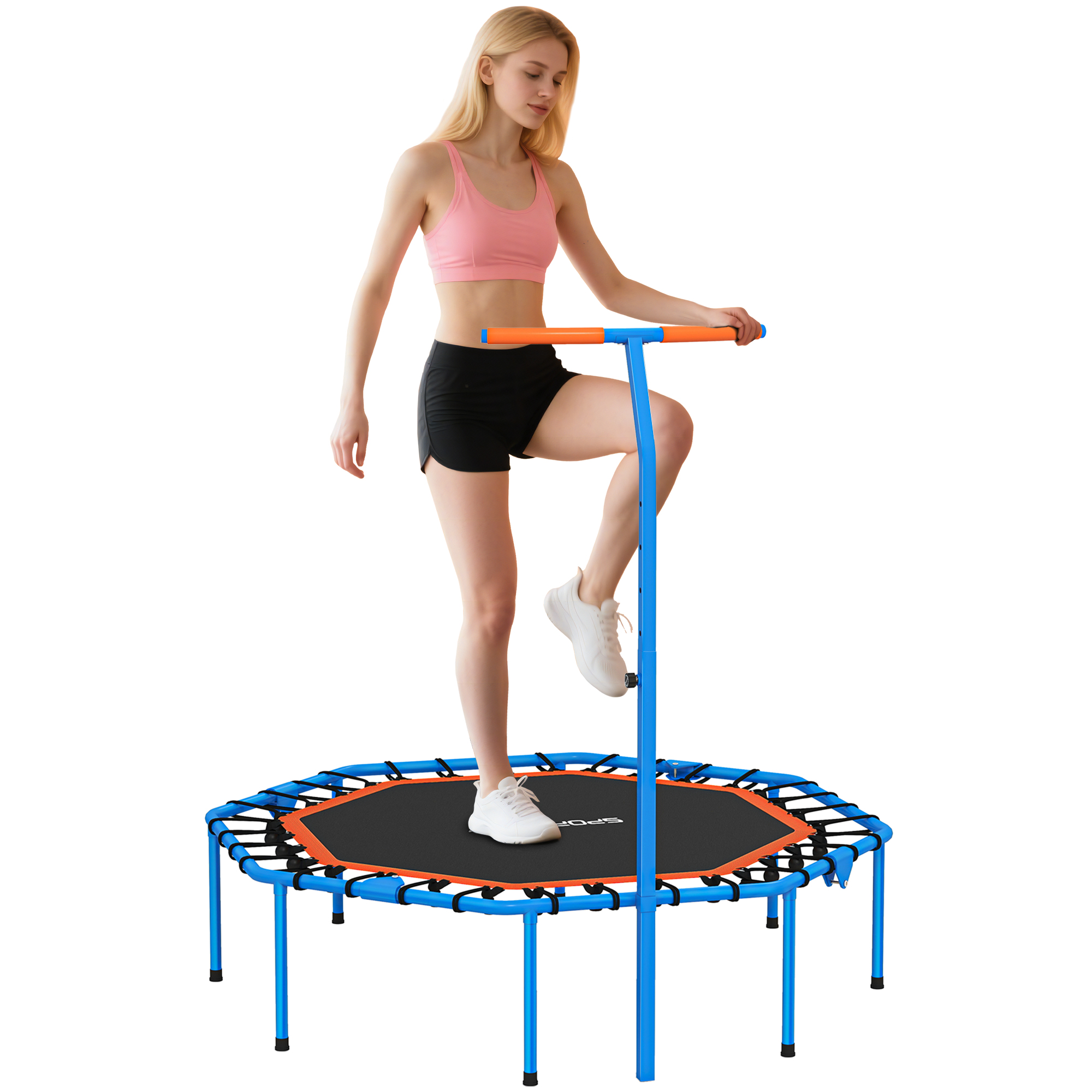 SPORTNOW Trampolino Fitness, con Maniglia Regolabile, stabile e silenzioso, per interni, in Acciaio, Blu   Aosom Italy