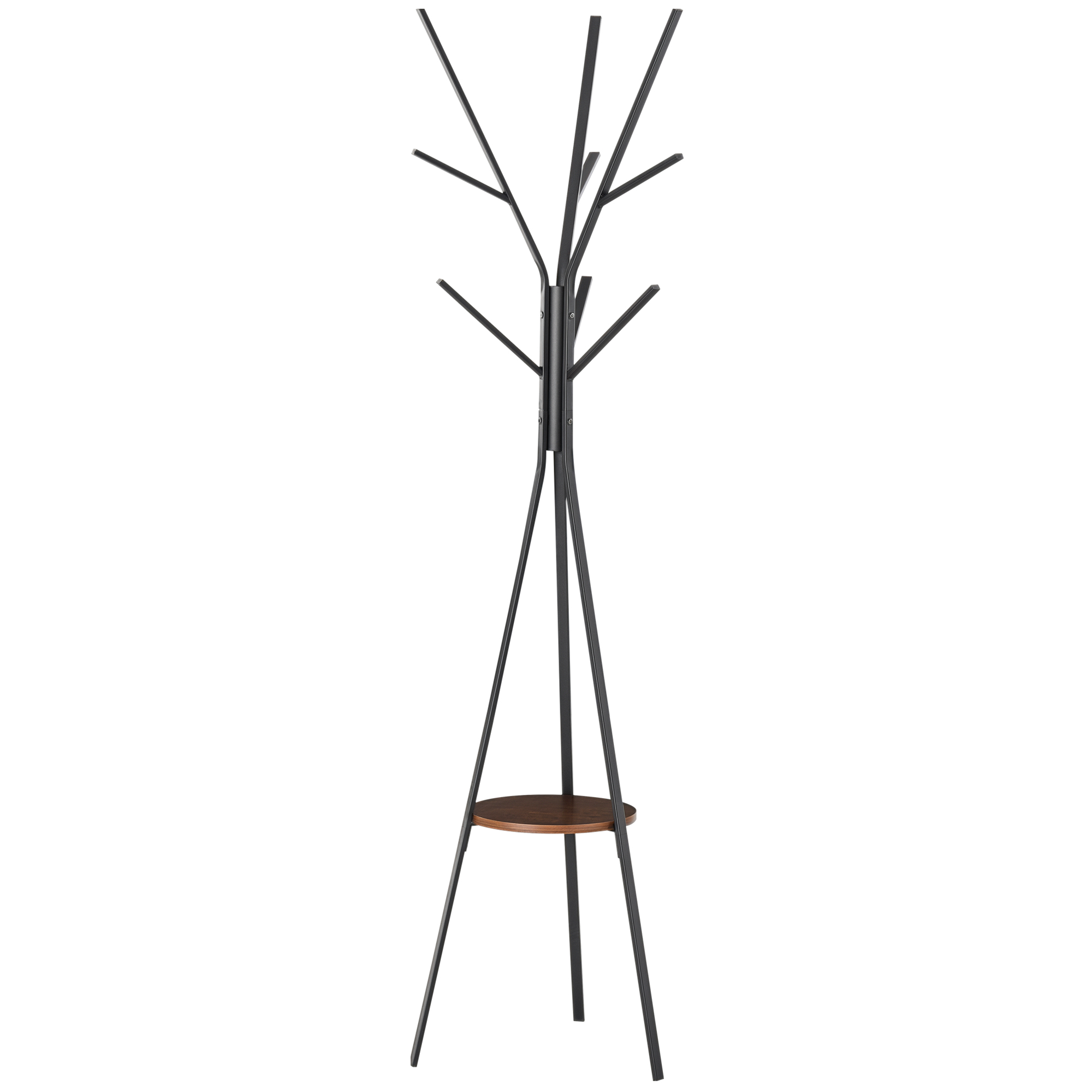 HOMCOM Garderobenständer Kleiderständer mit 8 Haken & Ablage, Standgarderobe für Kleidung, Hüte, Taschen, Metall, Braun, 45x45x180cm Aosom