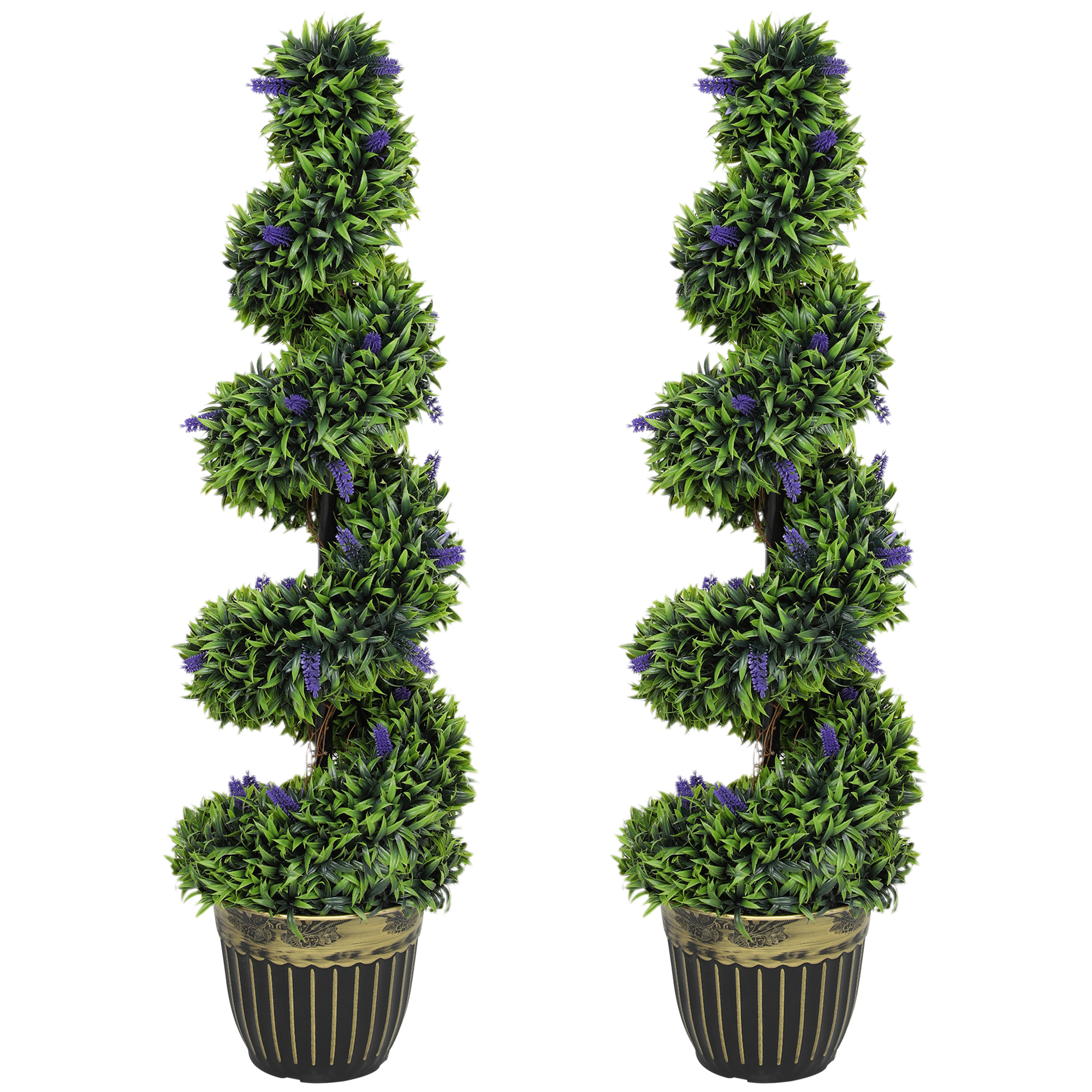 HOMCOM Tweedelige Kunstplanten-set, Spiraldesign, Cementsokkel, Groen