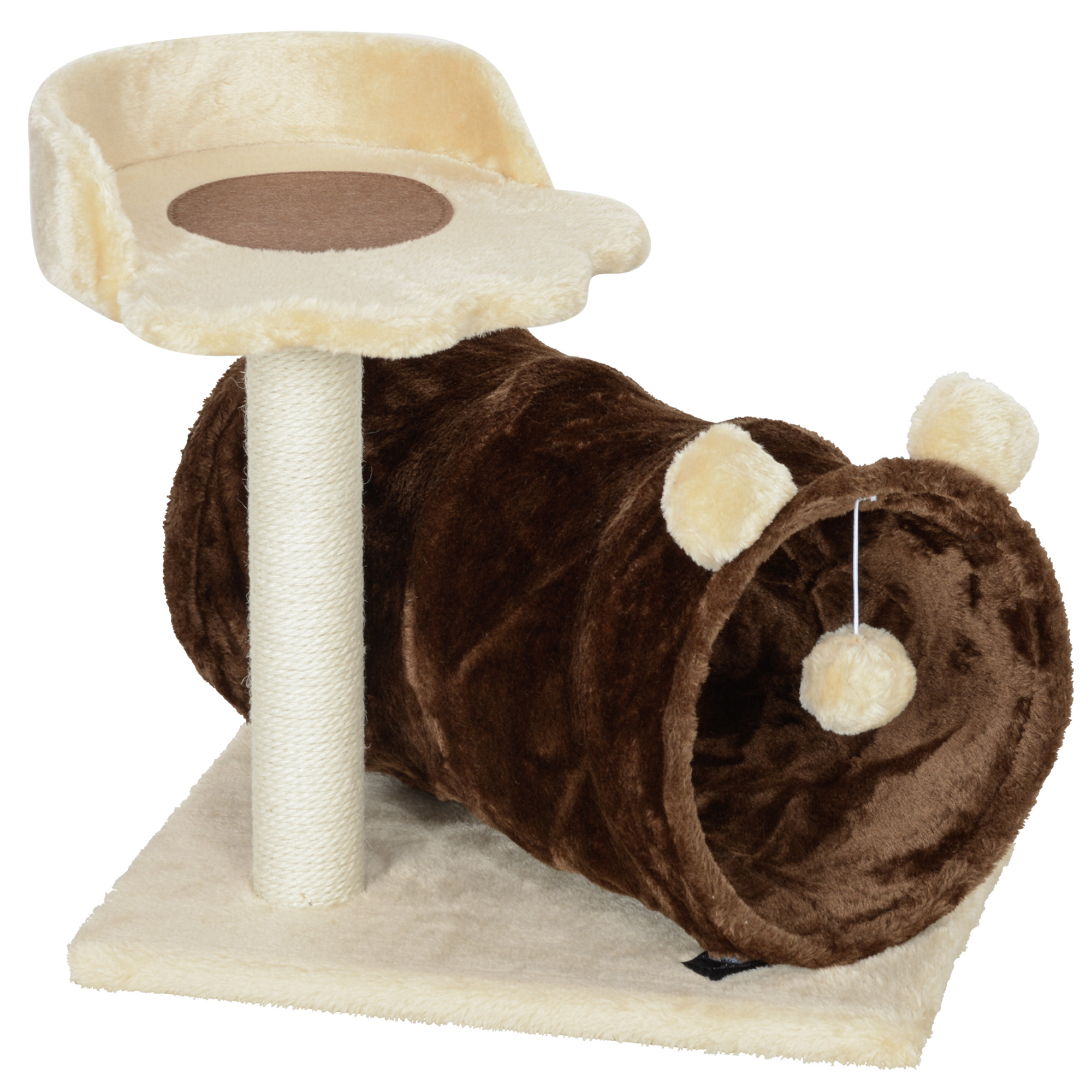 PawHut Árbol Rascador para Gatos Altura 47 cm con Túnel Nido Plataformas Bola de Juguete y Poste de Yute Marrón Oscuro
