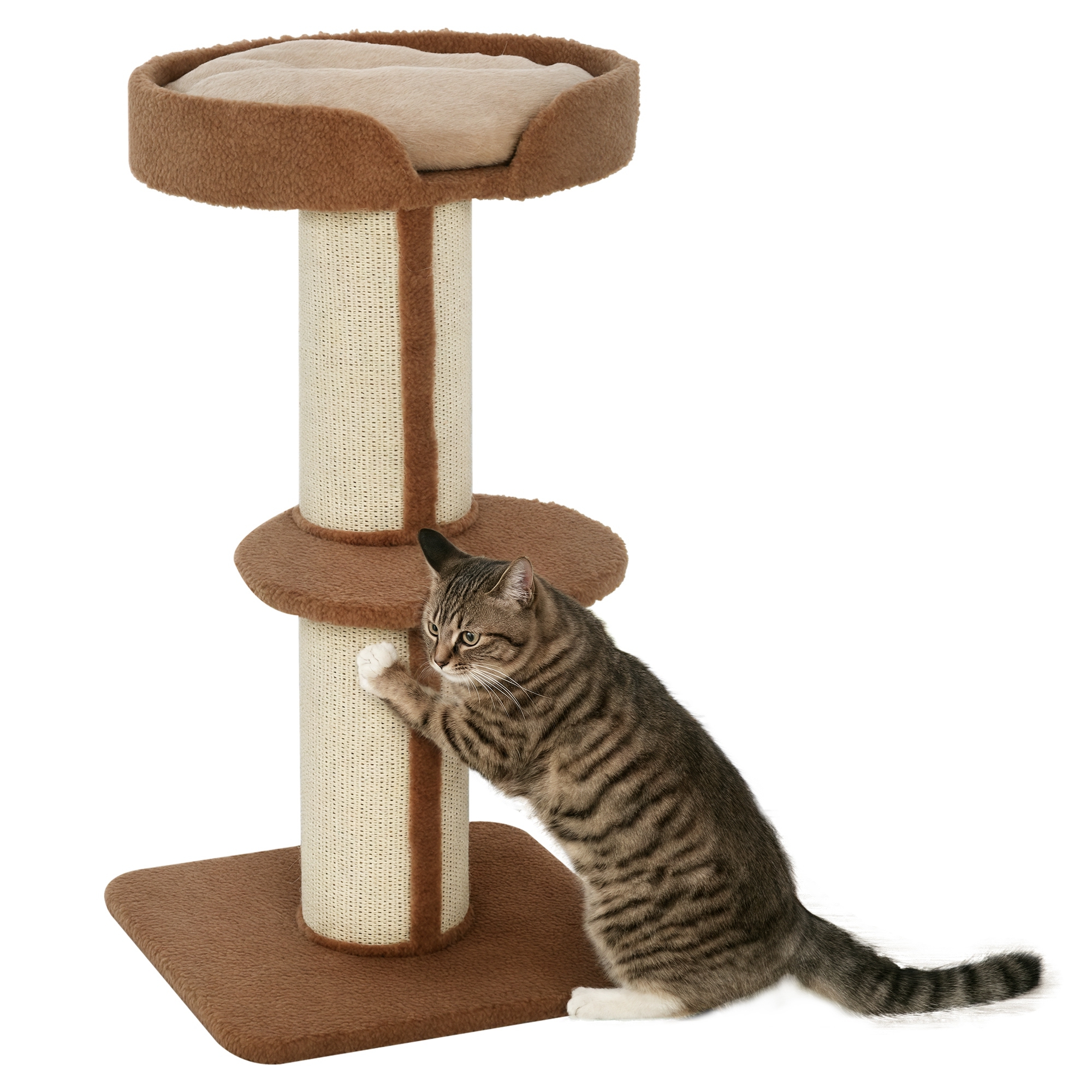 PawHut Kratzbaum mit abnehmbaren Kissen, bis 30 kg, Kratzstamm, Katzenbaum mit Plattform, stabil, Sisal, Hellbraun, 45x45x91cm Aosom
