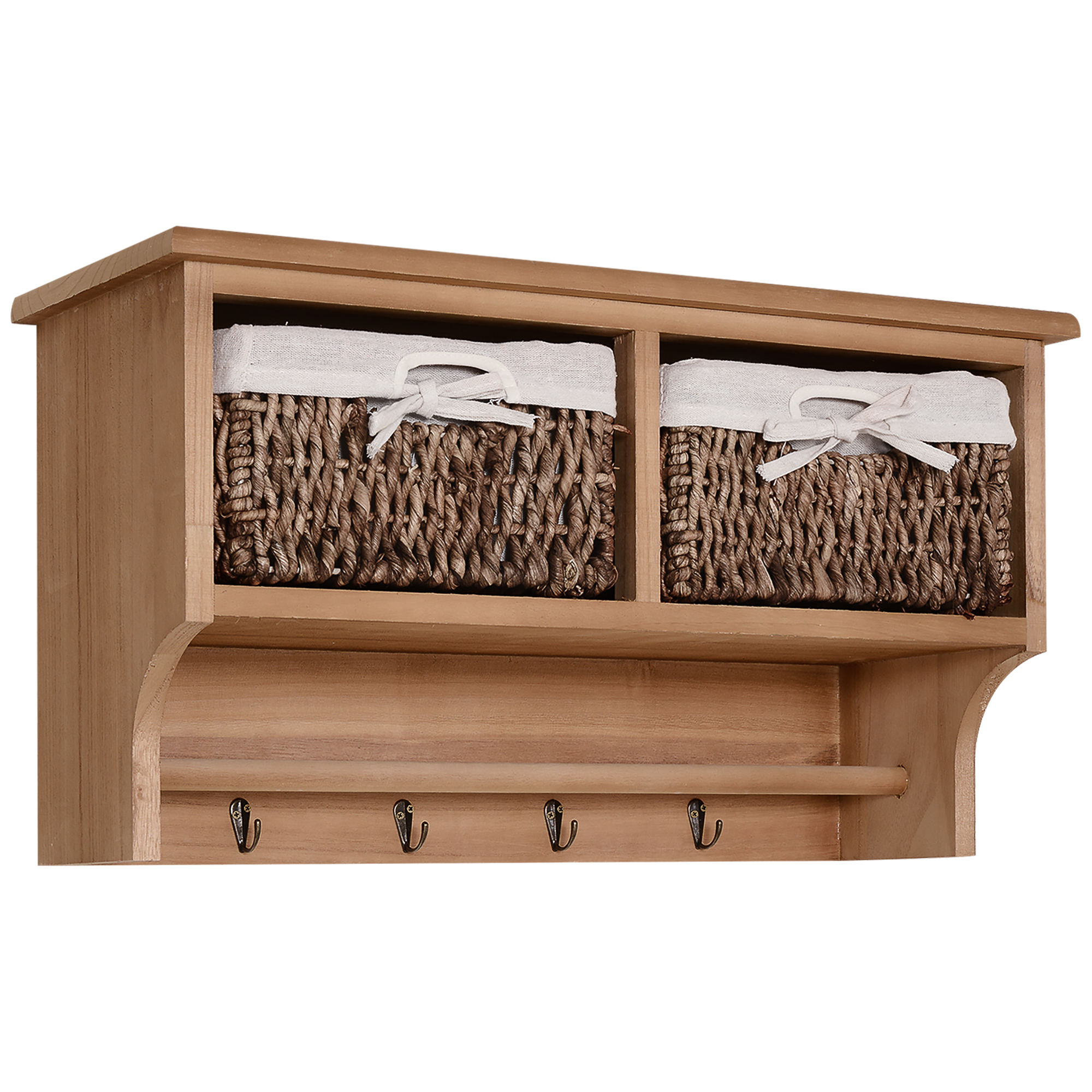 HOMCOM Wall Mounted Coat Hook Storage Unit W/2 Baskets-Brown NEXT