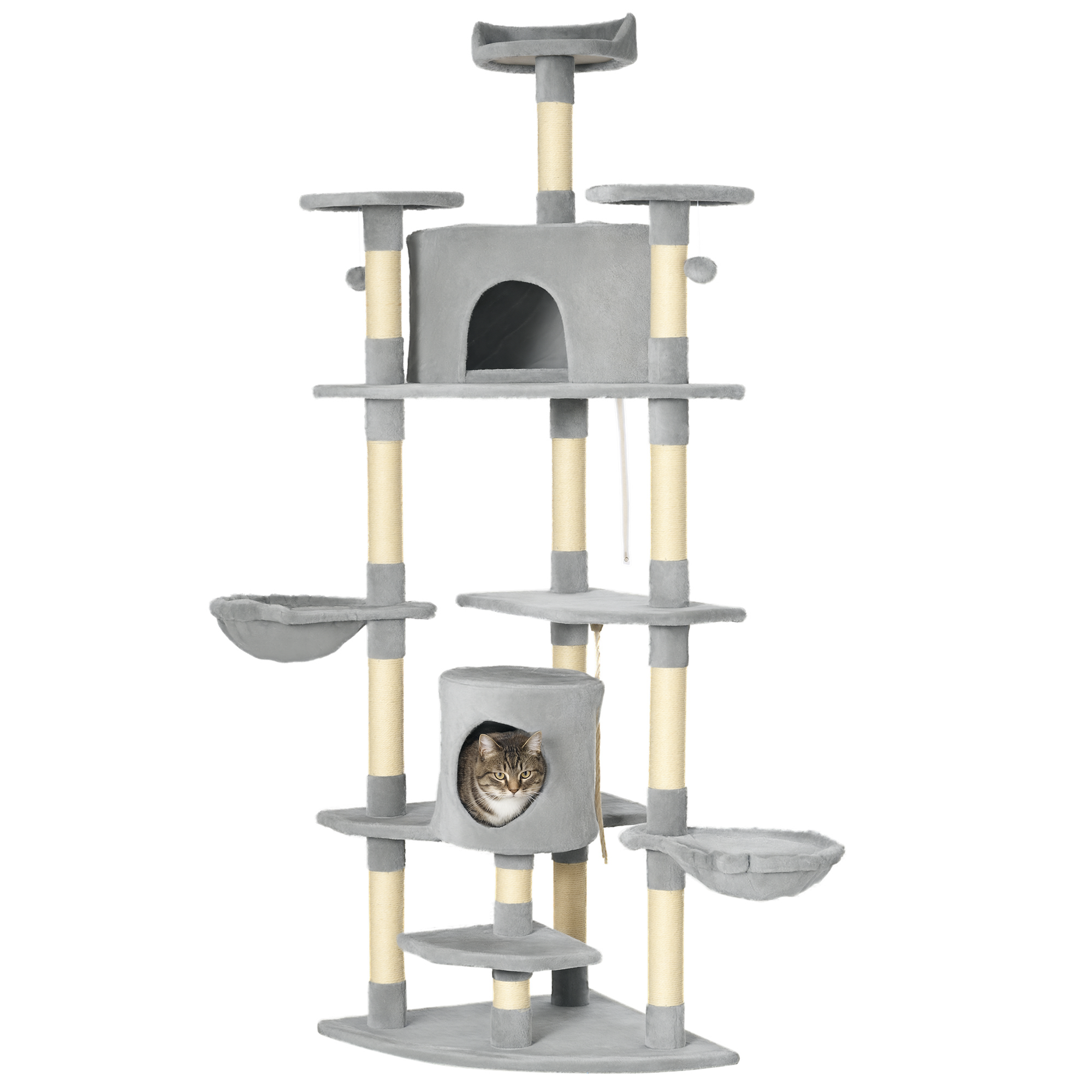 PawHut Arbre à chat XXL arbre à grimper pour chat multi-équipements griffoirs 6 plate-formes 2 niches hauteur 200 cm gris PawHut Arbre à chat XXL arbre à grimper pour chat multi-équipements griffoirs 6 plate-formes 2 niches hauteur 200 cm gris