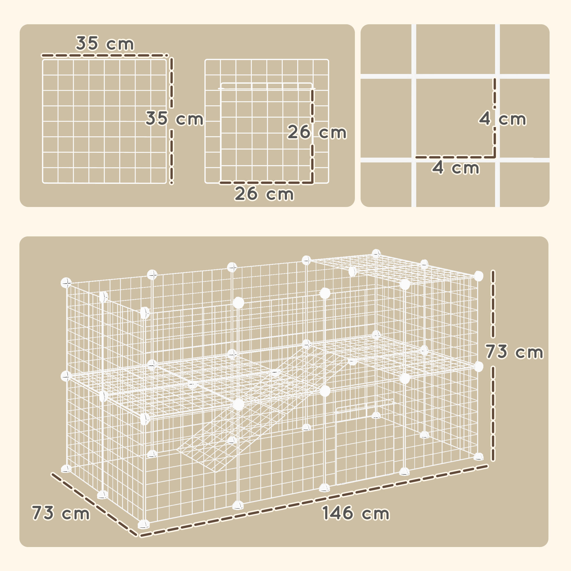 PawHut DIY 36 Panel Pet Playpen Metal Wire Fence for Chinchilla, Hedgehog, Bunny, Indoor, Outdoor Use, White 3
