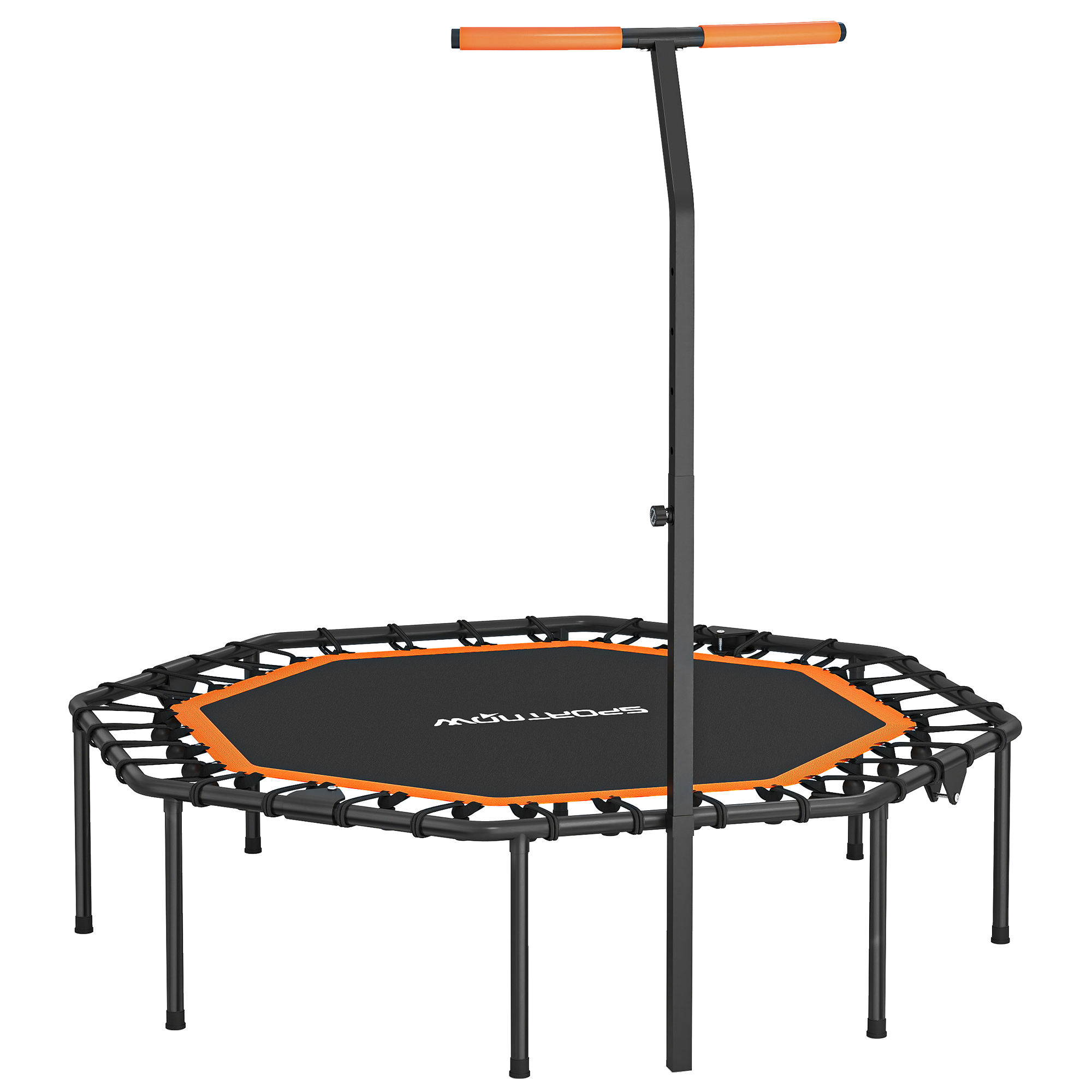 SPORTNOW Trampolín de Fitness, Trampolín de Entrenamiento con Pasamanos Ajustable, estable y silencioso, para uso en interiores, Acero, Naranja
