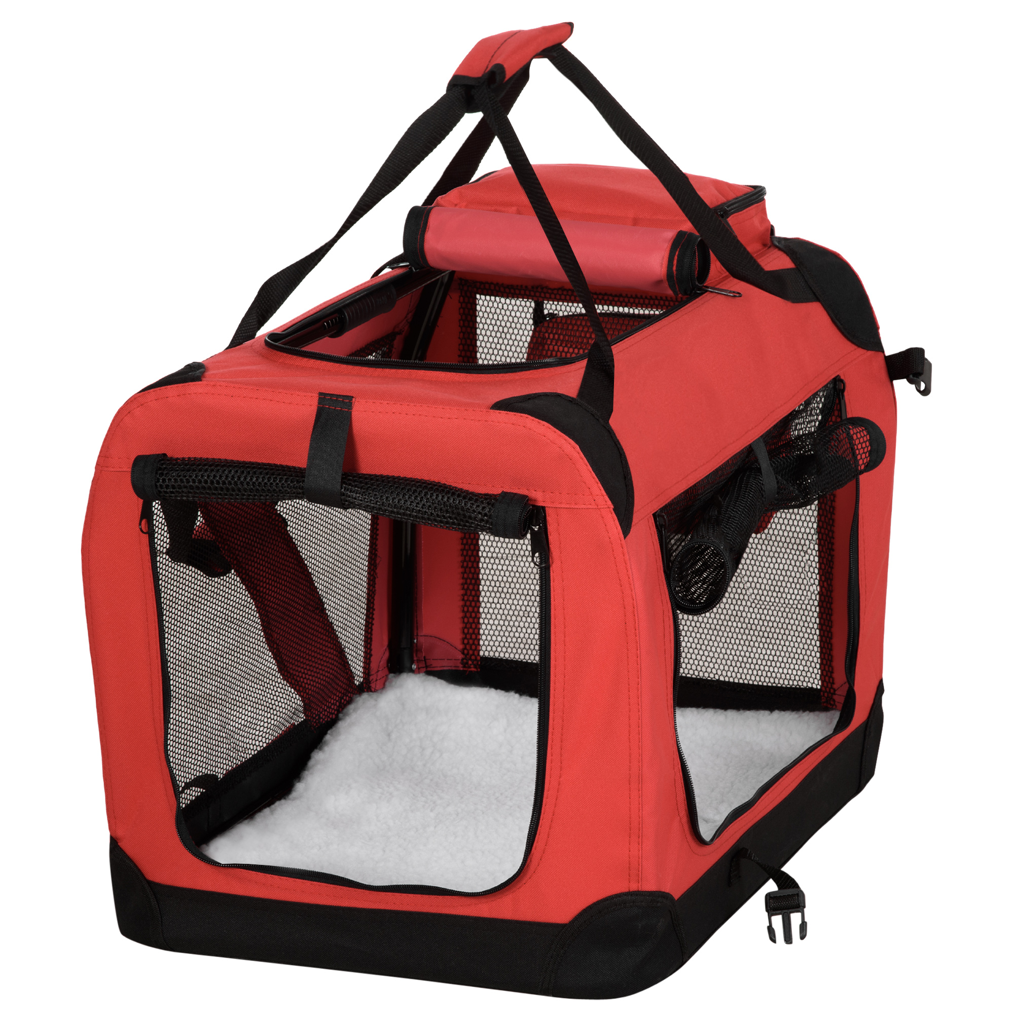 PawHut Pet Travel Backpack Bag Cat Puppy Dog Carrier w/ Trolley and Telescopic Handle Portable Stroller Wheel Luggage Bag (Red)
