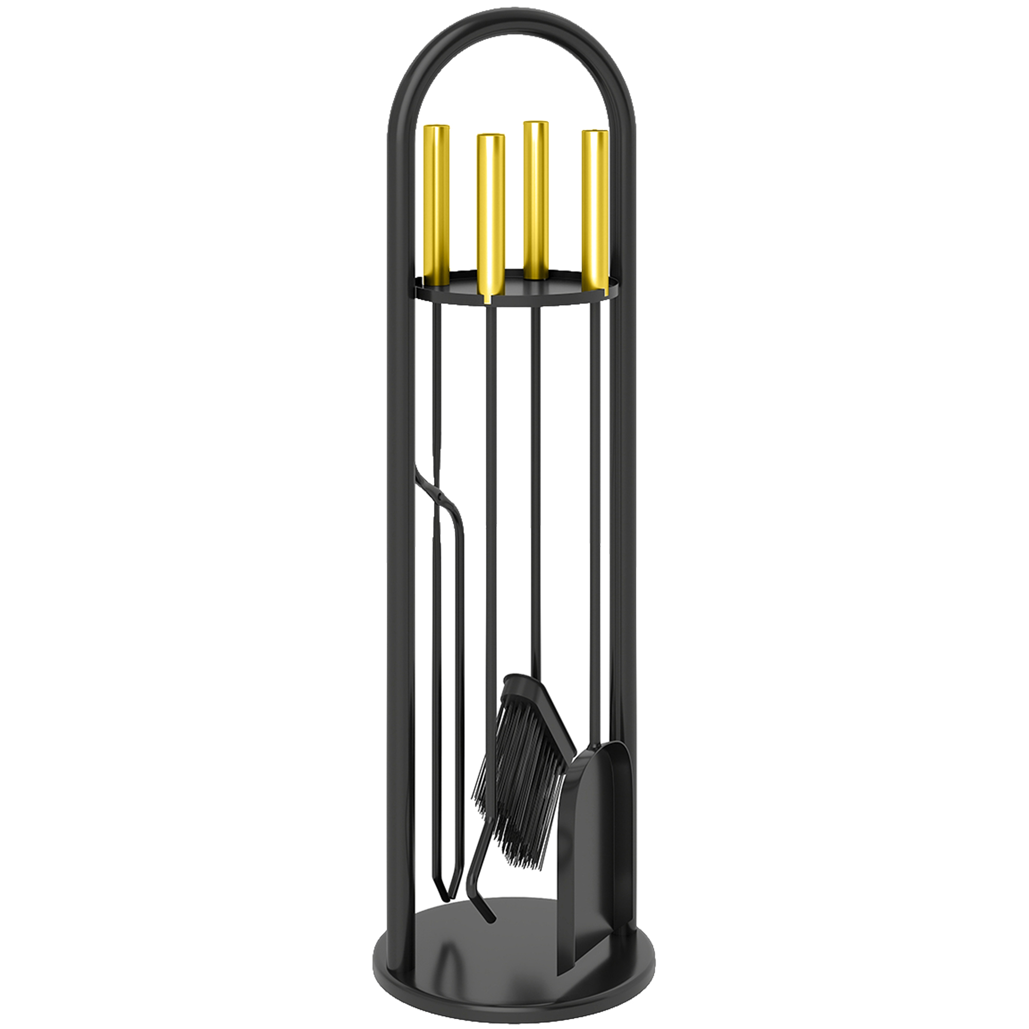 Outsunny Juego de Utensilios para Chimenea de 5 Piezas de Metal con Escoba Pala Tenazas Atizador y Soporte 20x20x71 cm Dorado