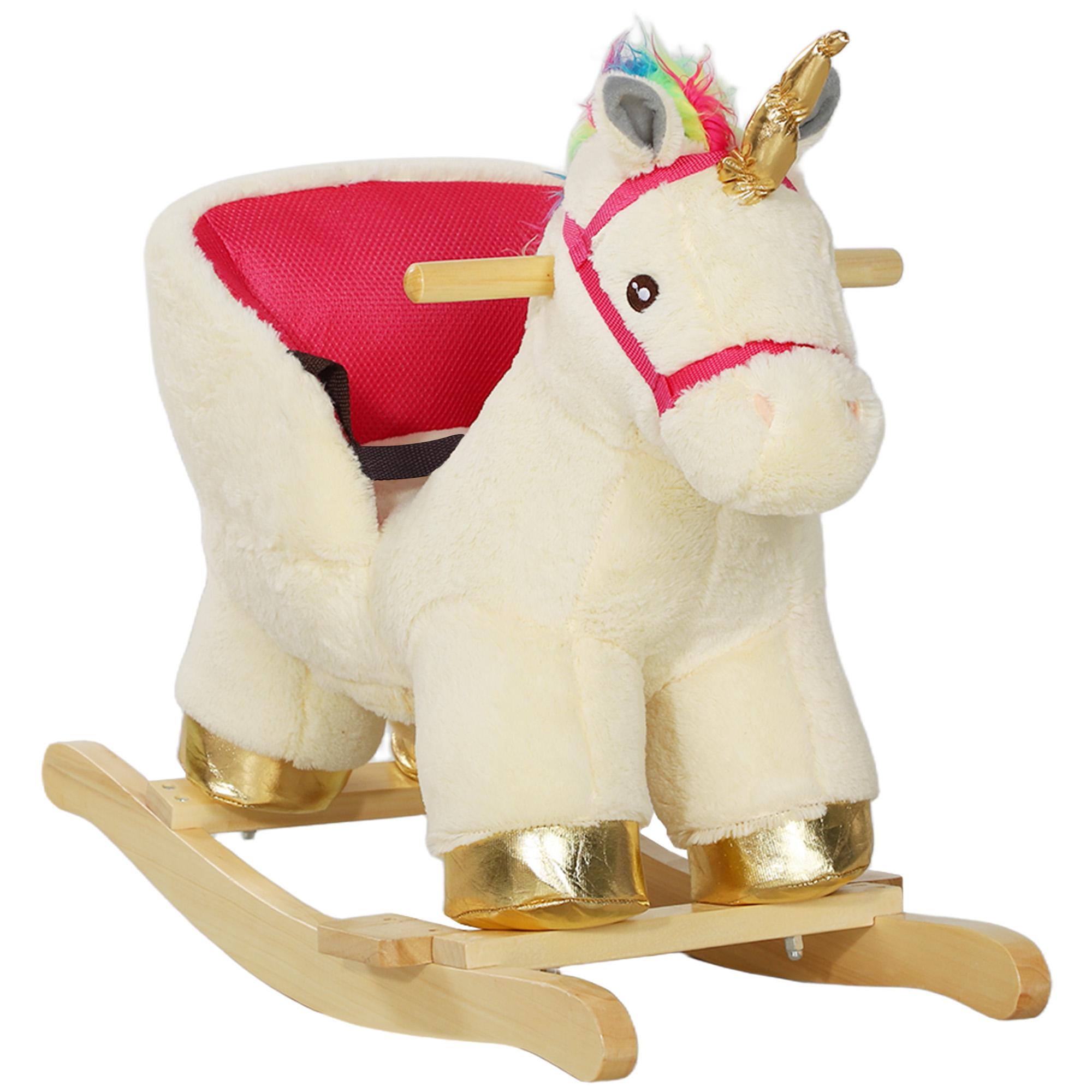AIYAPLAY Kids Rocking Horse with Realistic Sound, Safety Belt, Wooden Base, for Toddlers 18-36... from Aosom
