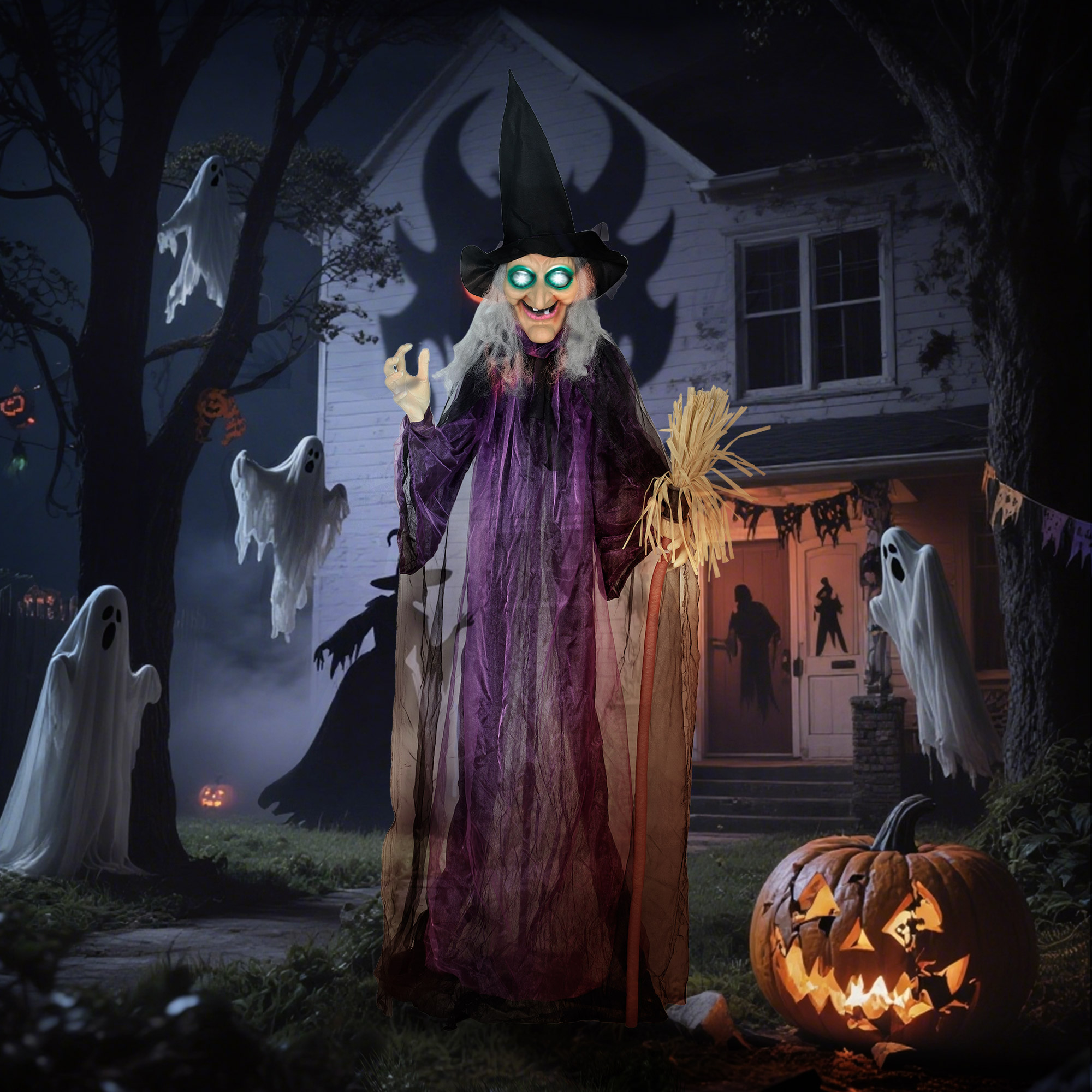 Outsunny 6ft Animated Witch Decoration, with Sound Purple/White 2