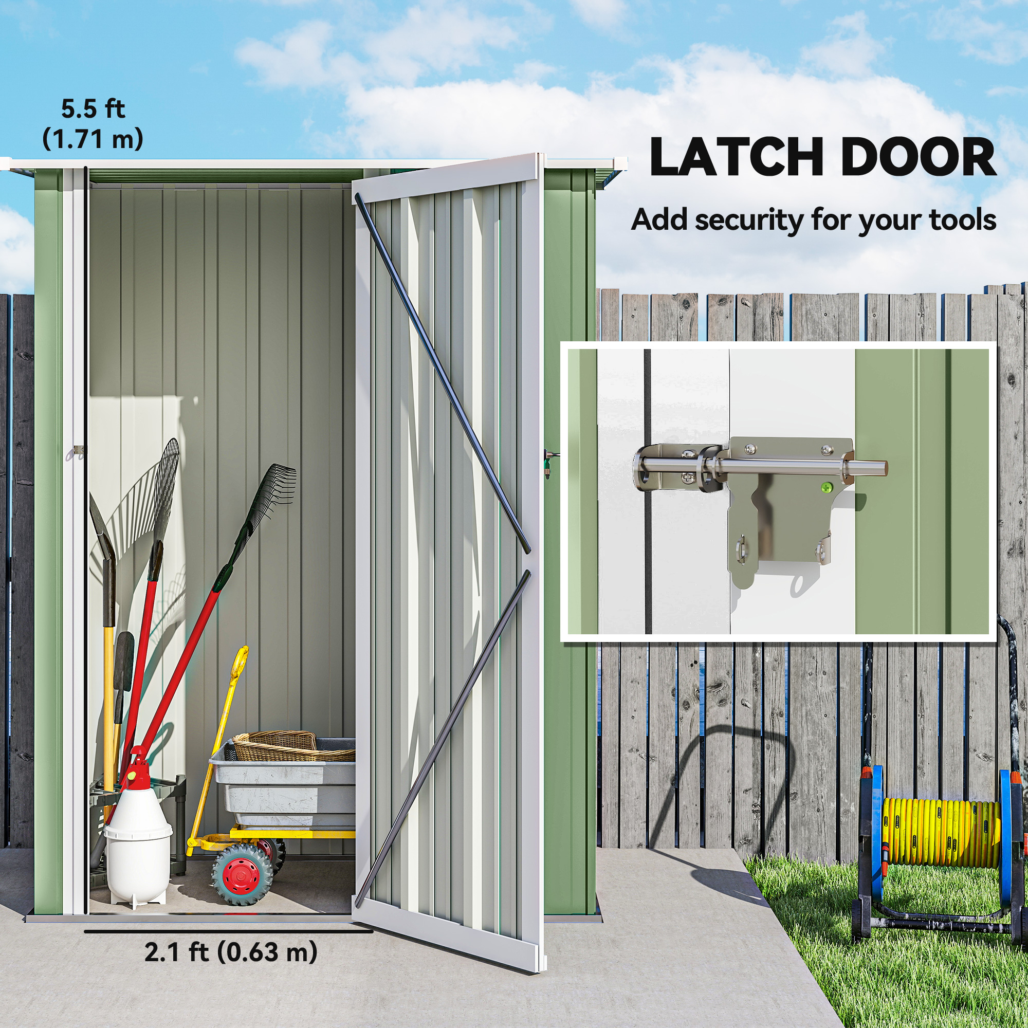 Outsunny 5ft x 3ft Garden Storage Shed, Outdoor Metal Shed with Sloped Roof, Lockable Door for Tools, Equipment, Light Green 5