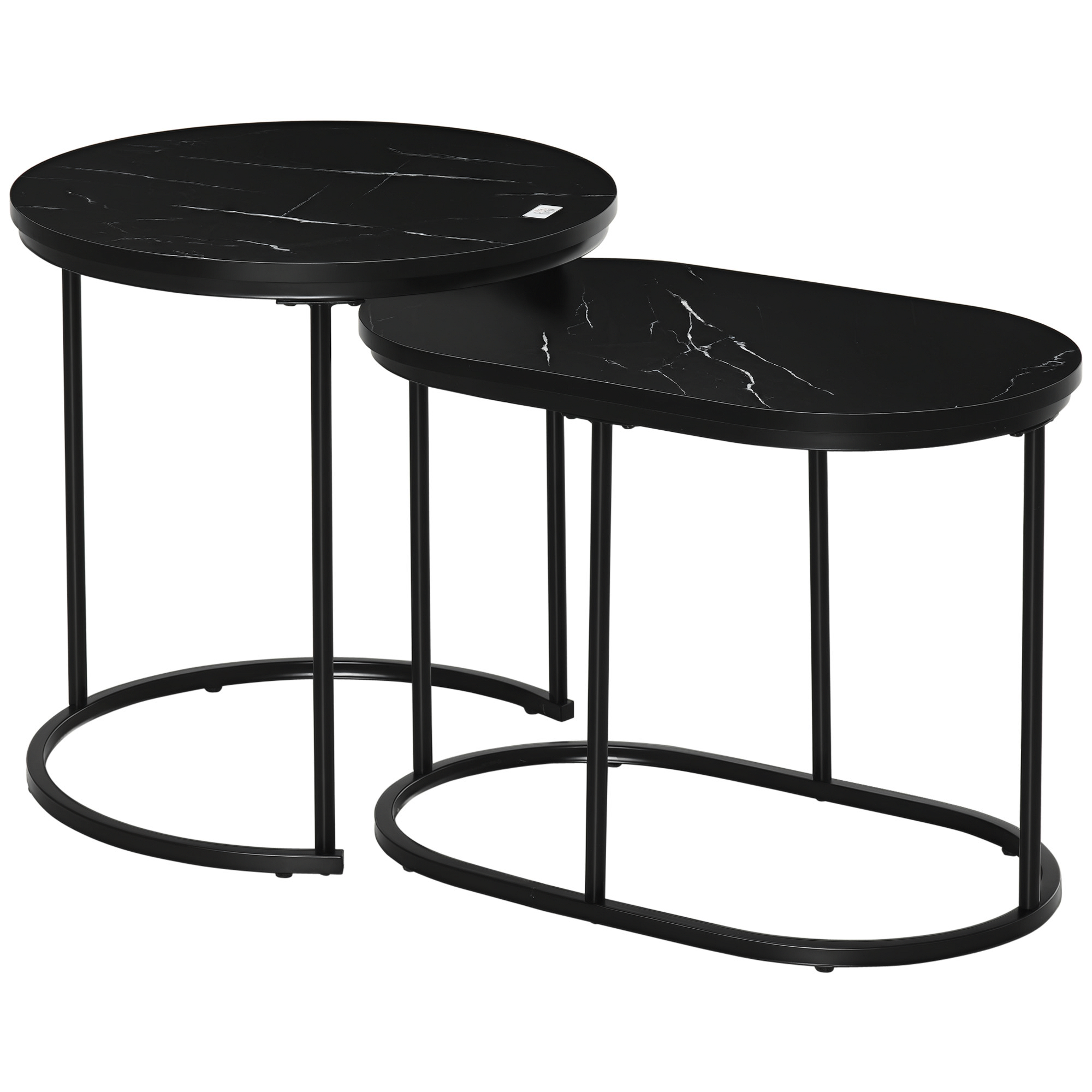 HOMCOM Set 2 Tavolini da Caffè con Piano Effetto Marmo, in Legno e Acciaio, Ø50x50.5 cm e 60x36x43.5 cm, Nero   Aosom Italy