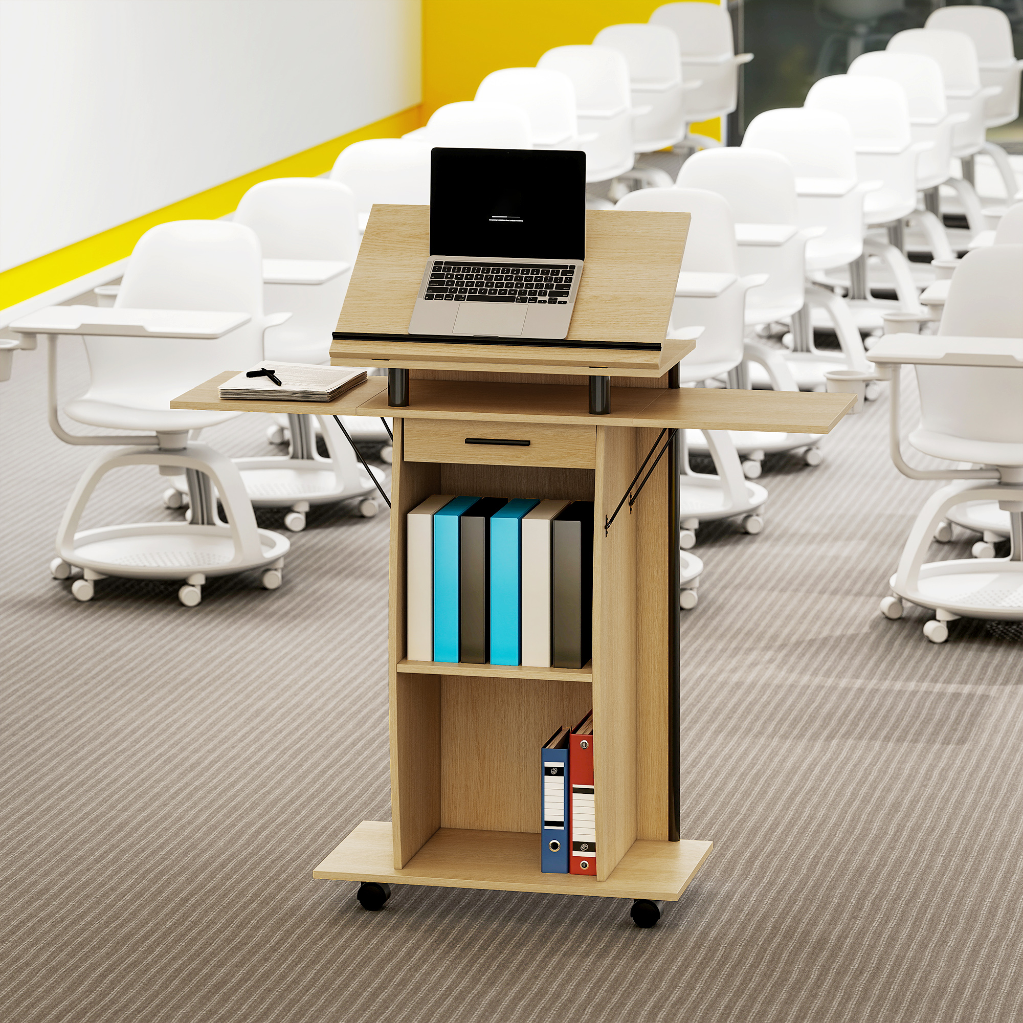 HOMCOM Rednerpult Podium mit Rädern, klappbaren Seitenflügeln, neigbarem La günstig online kaufen