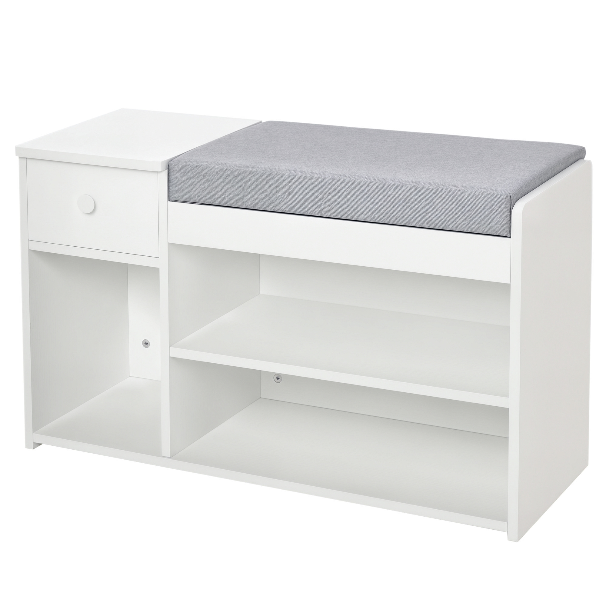 HOMCOM Banc Coffre Multifonction avec Coussin Moelleux 3 Casiers Tiroir Blanc Gris pour Salon Aosom France HOMCOM Banc Coffre Multifonction avec Coussin Moelleux 3 Casiers Tiroir Blanc Gris pour Salon Aosom France