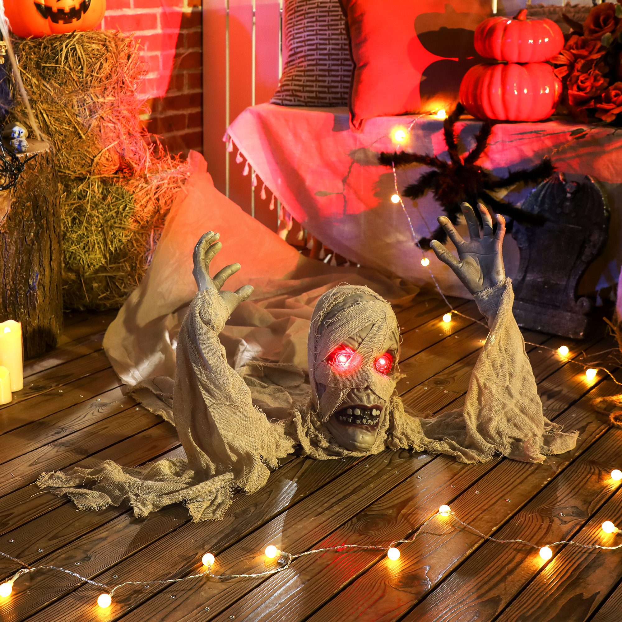 Outsunny 183 cm Life Size Halloween Animated Crawling Mummy with Glowing LED Eyes, 8/16H Timer, Scary Halloween Decorations, Battery Operated, Indoor Outdoor Party Props 2