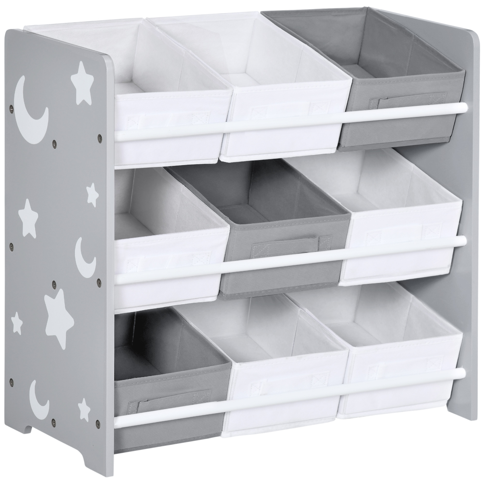 ZONEKIZ Organizador de Juguetes con 9 Cajas de Tela no Tejida Extraíbles para Dormitorio Guardería 63x30x60 cm Gris