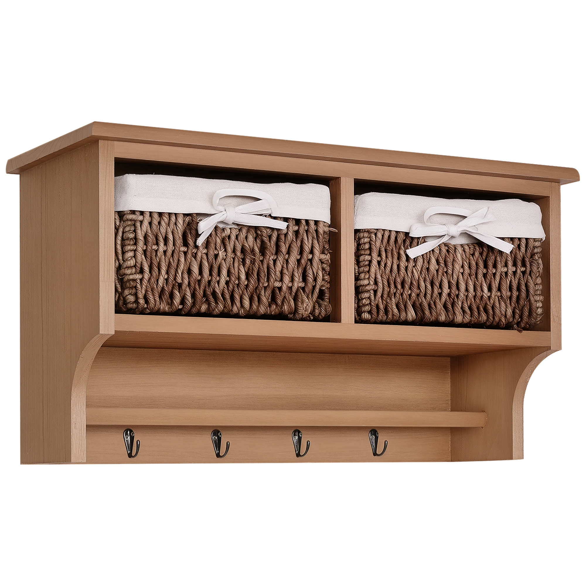 HOMCOM Wall Mounted Entryway Coat Rack, Hallway Storage Shelf with  Baskets and Hooks, Brown