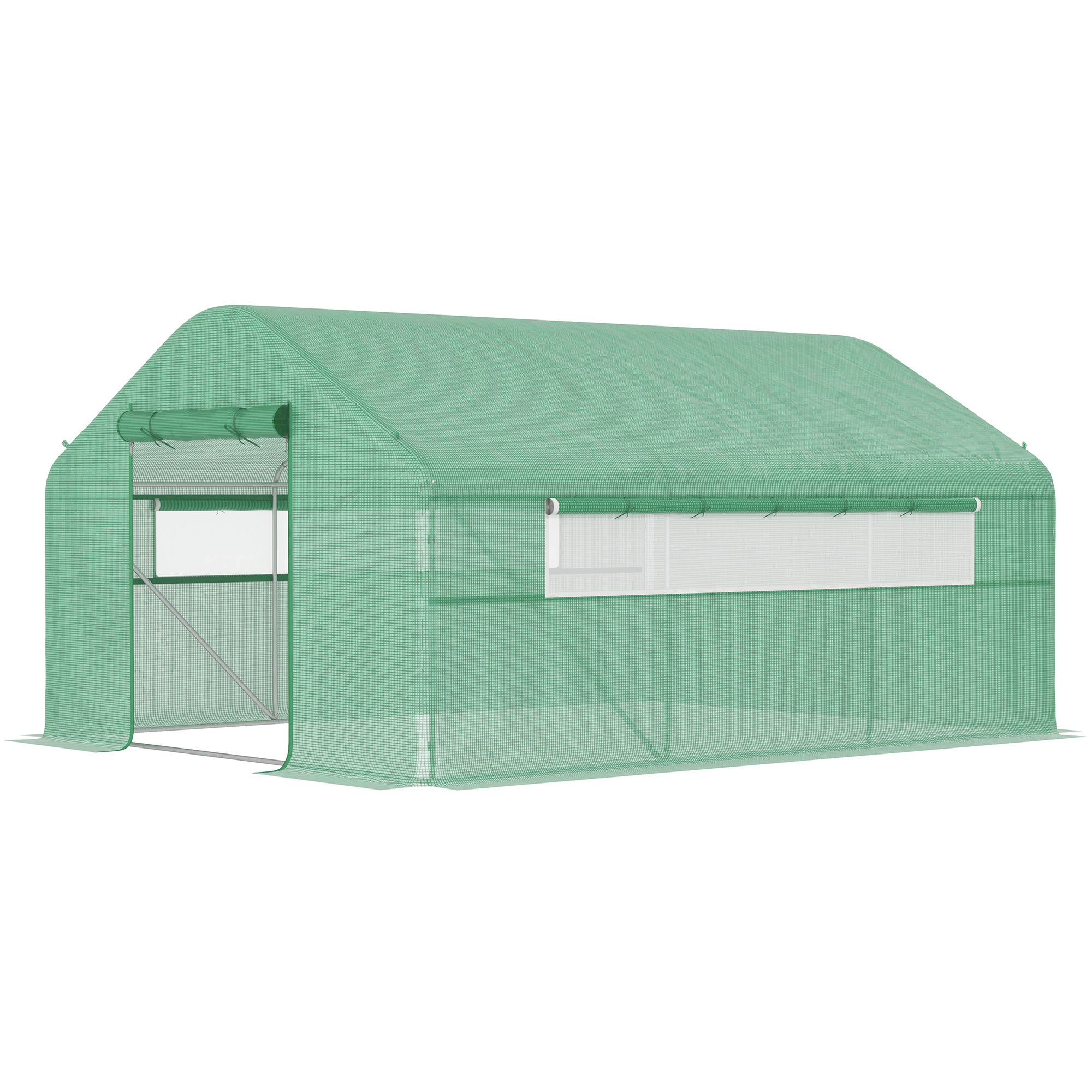 Outsunny Serre de jardin 4 x 3 x 2m avec portes enroulables et grandes fenêtres, serre tunnel de jardin, vert