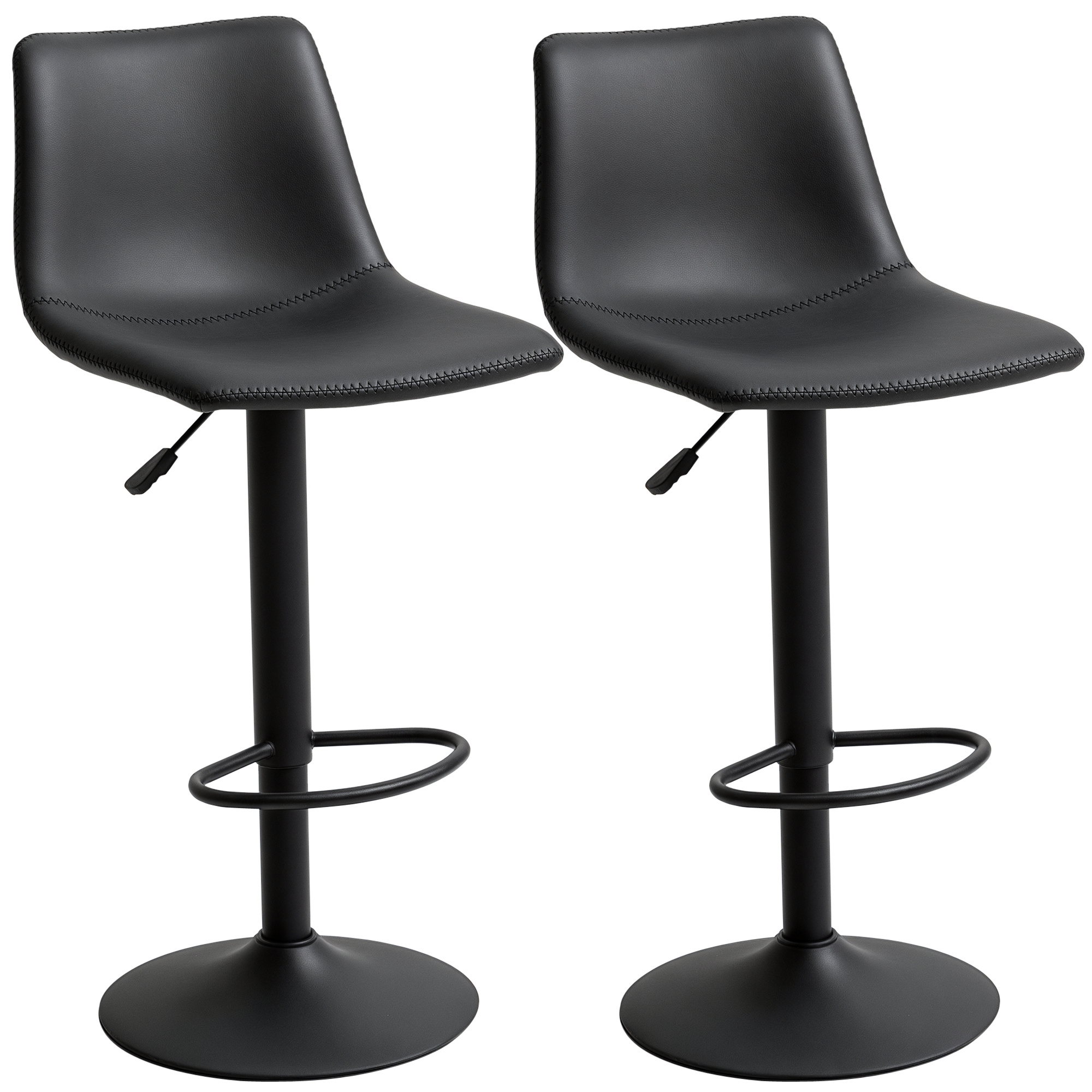 HOMCOM Lot de 2 tabourets de bar style vintage réglable pivotant avec repose-pieds revêtement synthétique - noir - hauteur réglable 60-81H cm