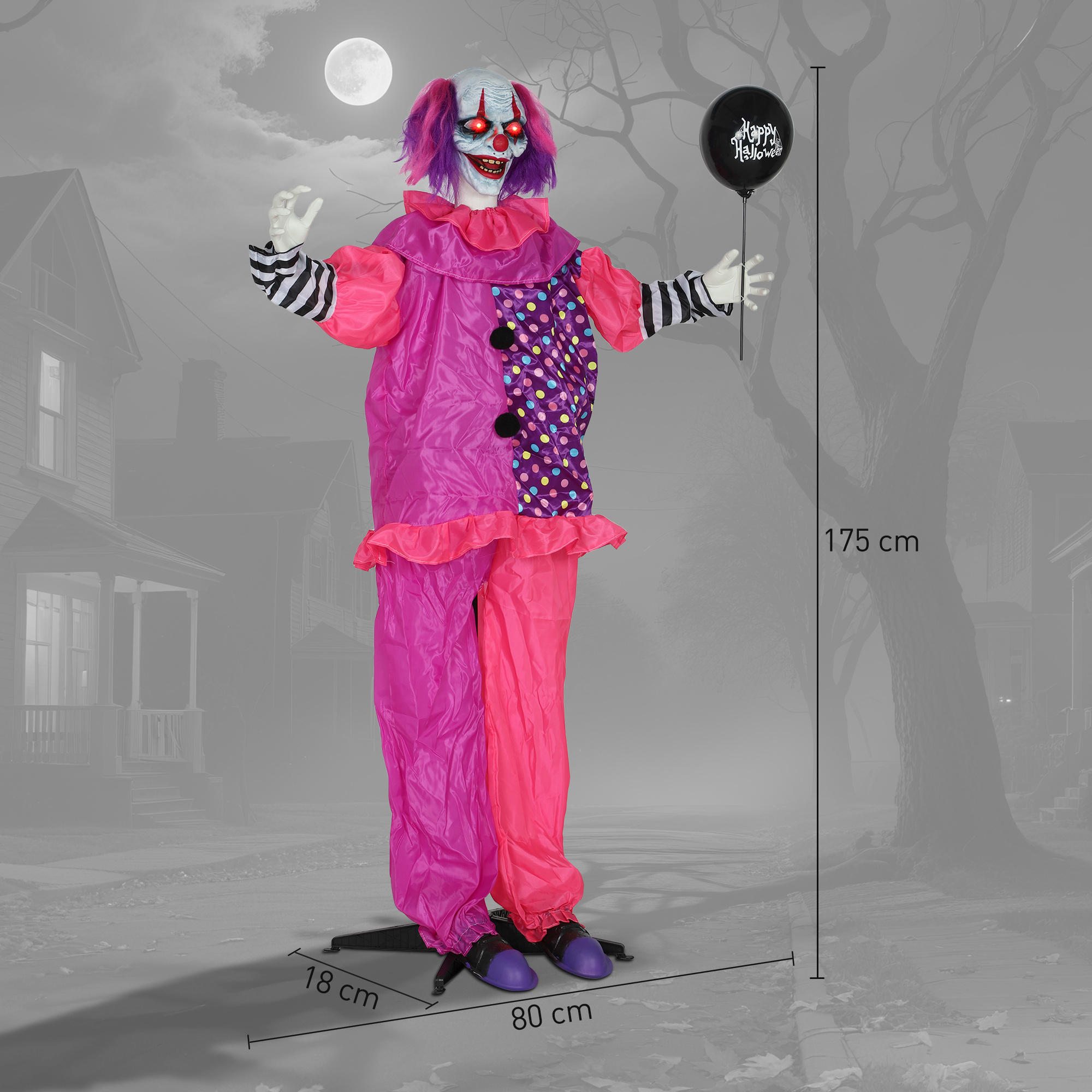 Outsunny 5′7″ Scary Animated Clown Decoration Pink/Purple 3