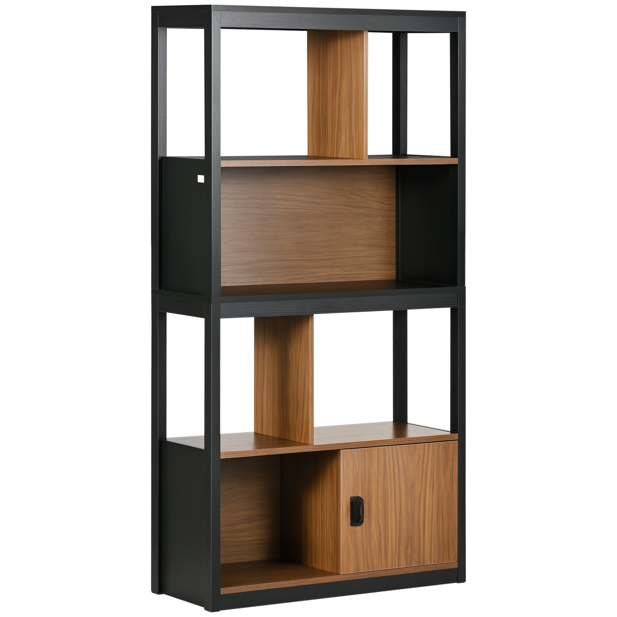 HOMCOM Biblioteca moderna cu 4 niveluri si rafturi de depozitare, nuc maro | Aosom Romania