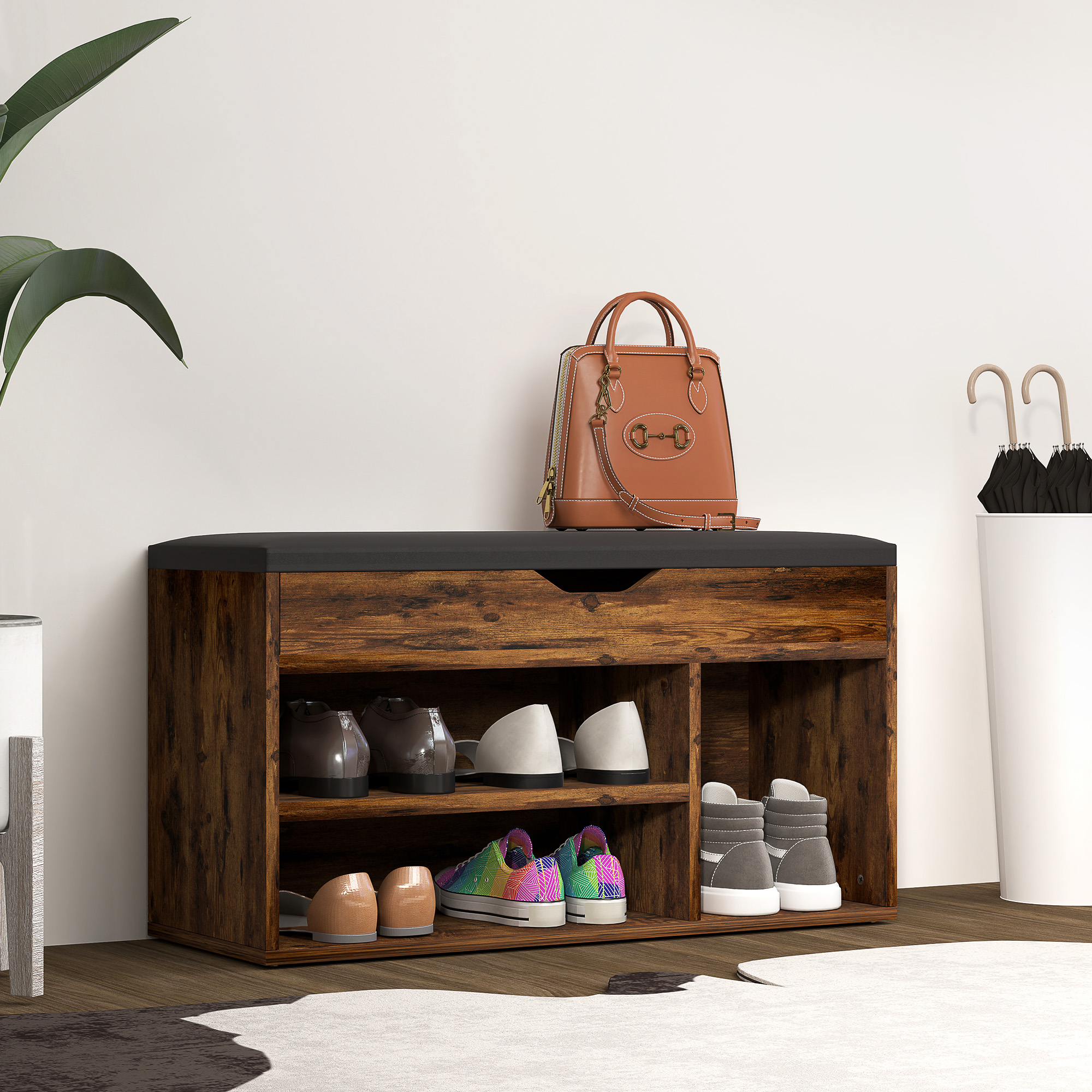 HOMCOM Schuhschrank Schuhbank mit 2 Ebenen, Fach + integrierte Truhe mit Ki günstig online kaufen