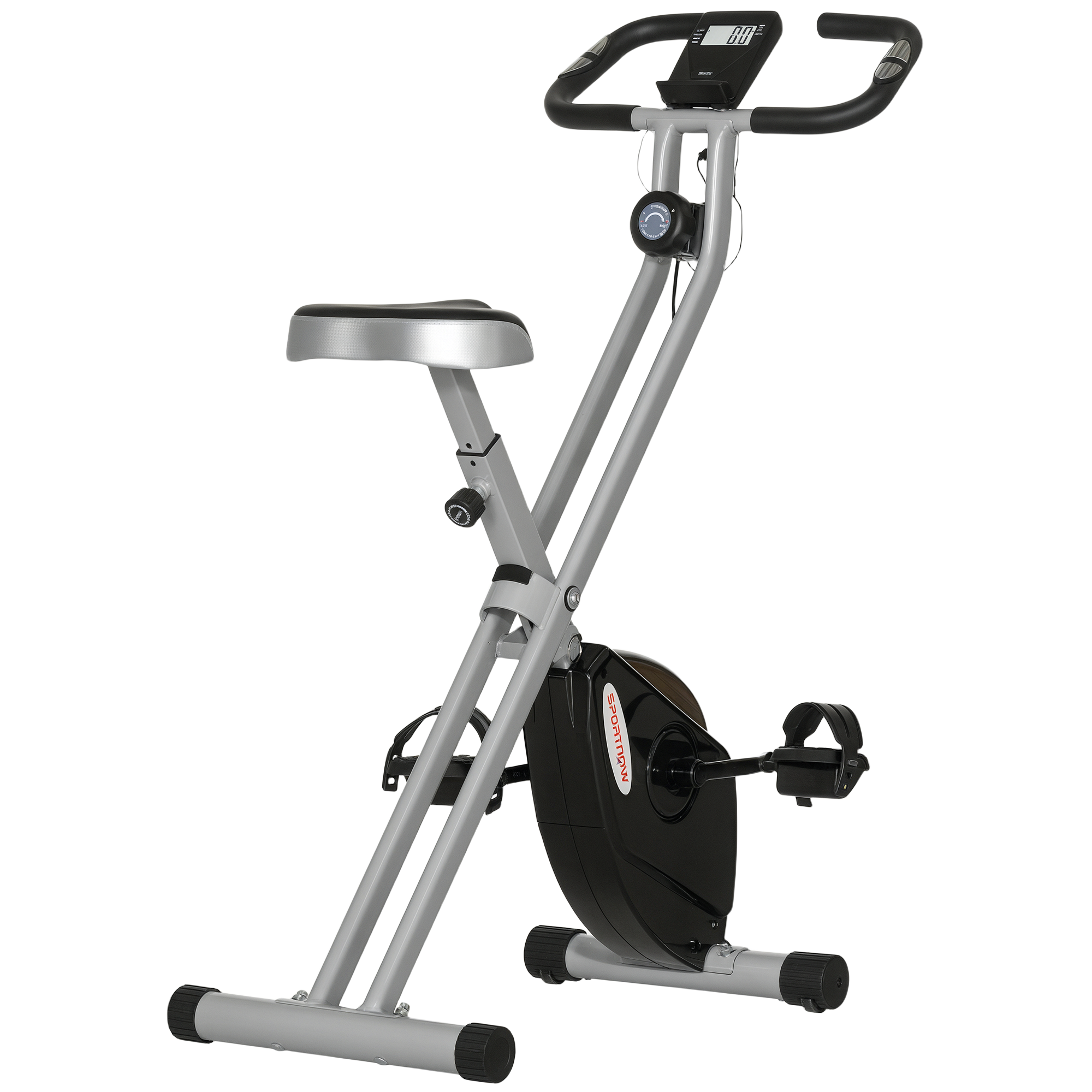 SPORTNOW Cyclette Pieghevole Magnetica a 8 Livelli con Display LCD, Rotelle e Sellino Regolabile, Grigio e Nero